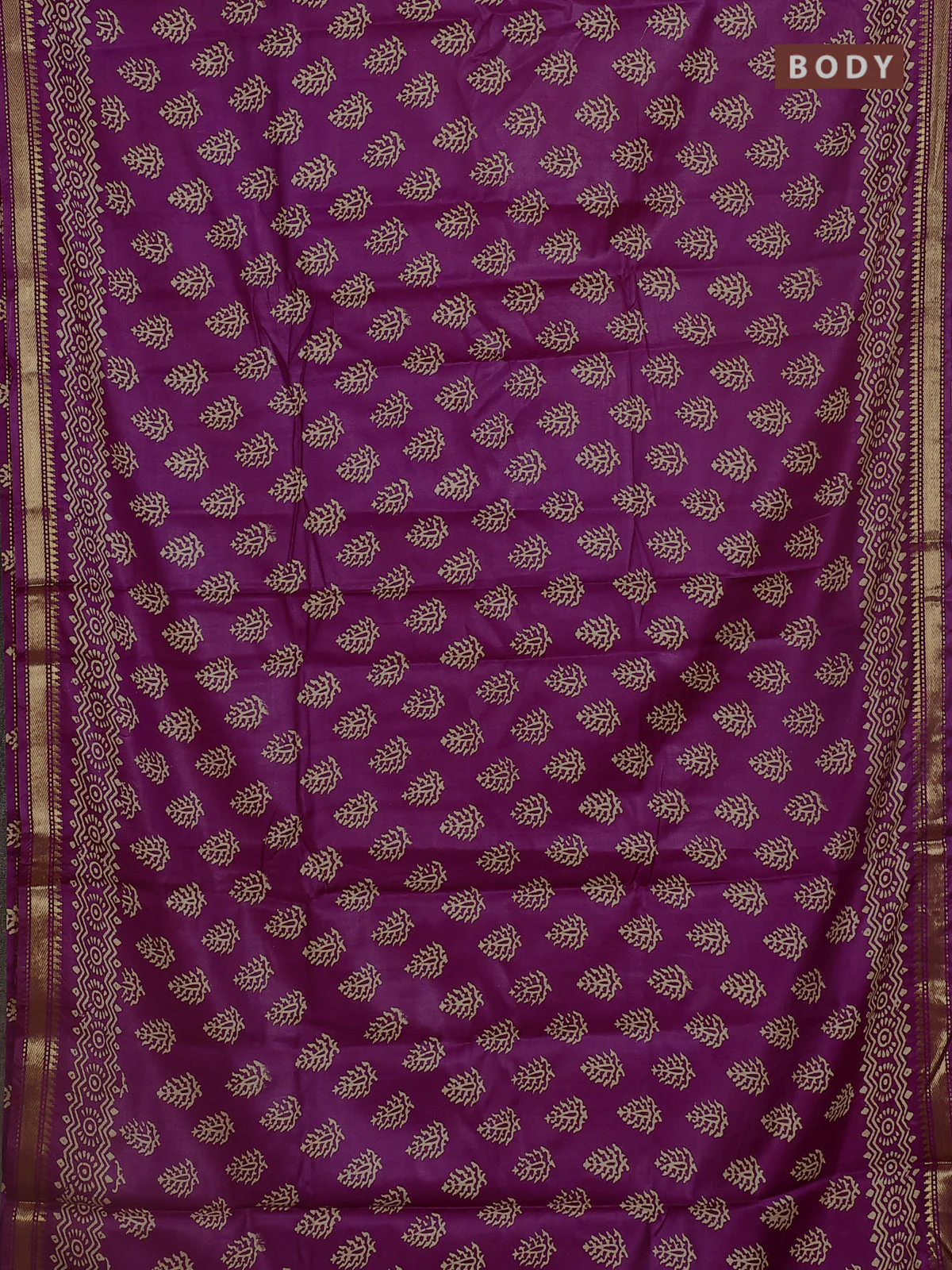 Semi bhagalpuri saree deep purple with allover prints and zari woven border - Image 2
