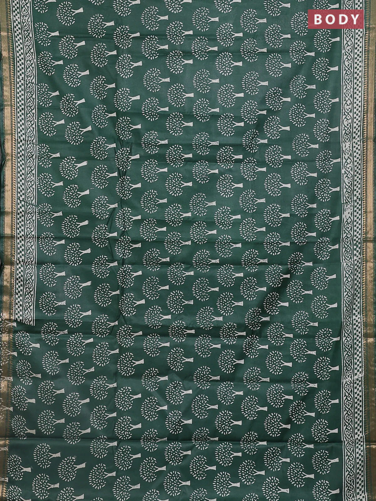 Semi bhagalpuri saree green with allover prints and zari woven border - Image 2