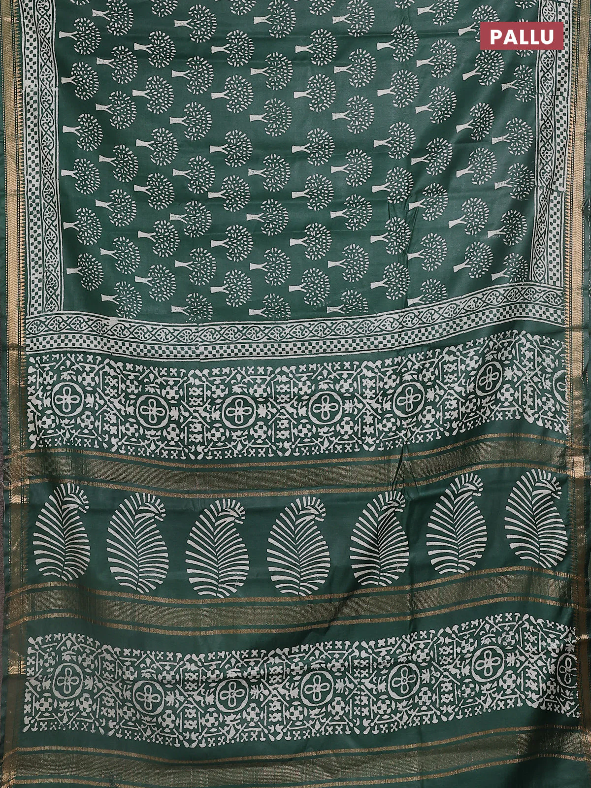 Semi bhagalpuri saree green with allover prints and zari woven border - Image 3