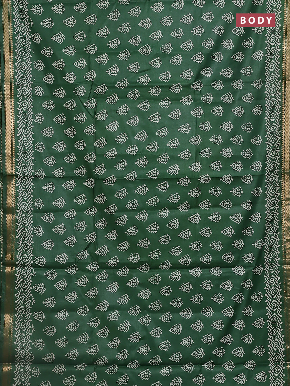 Semi bhagalpuri saree green with allover prints and zari woven border - Image 2