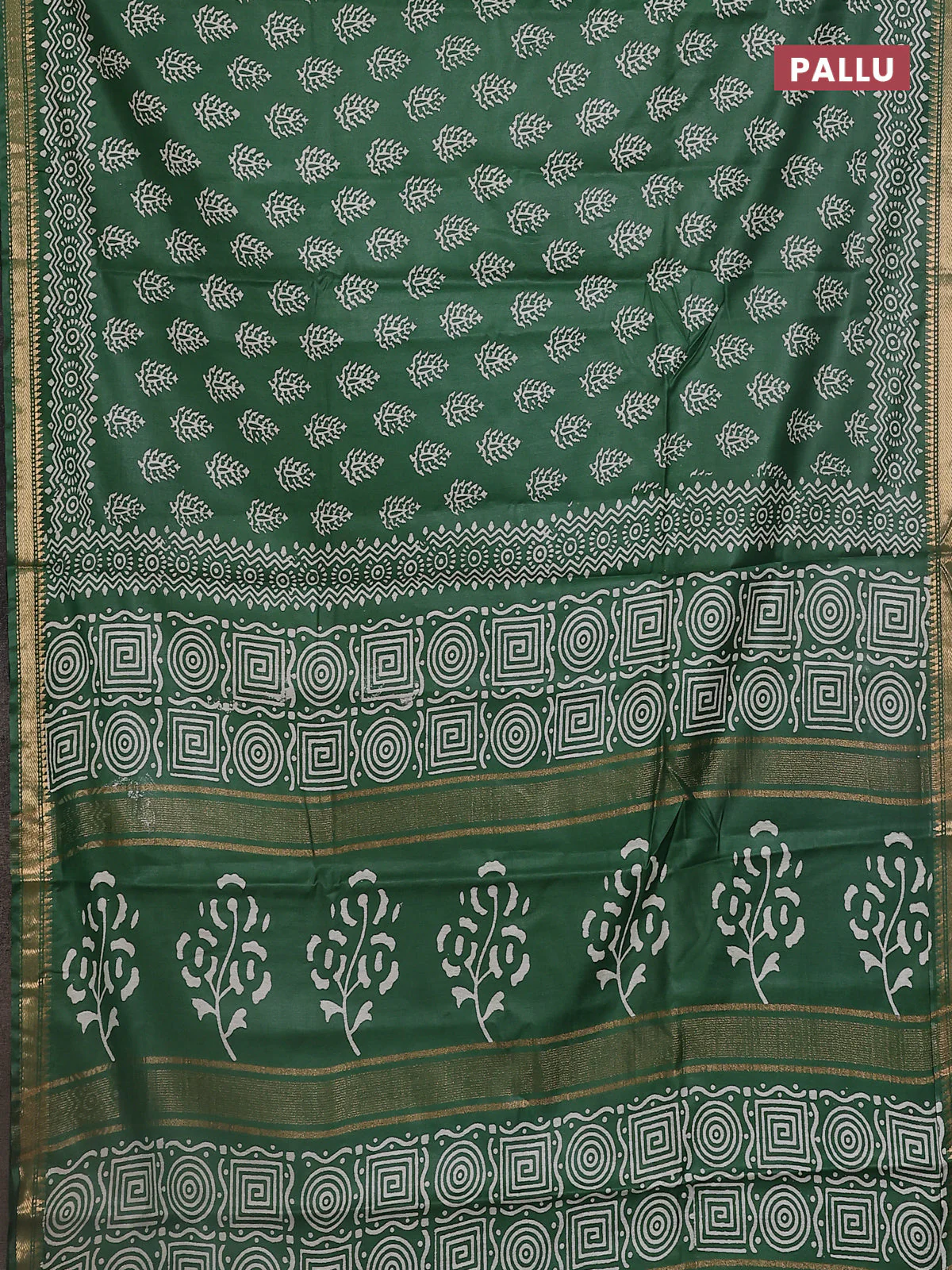 Semi bhagalpuri saree green with allover prints and zari woven border - Image 3