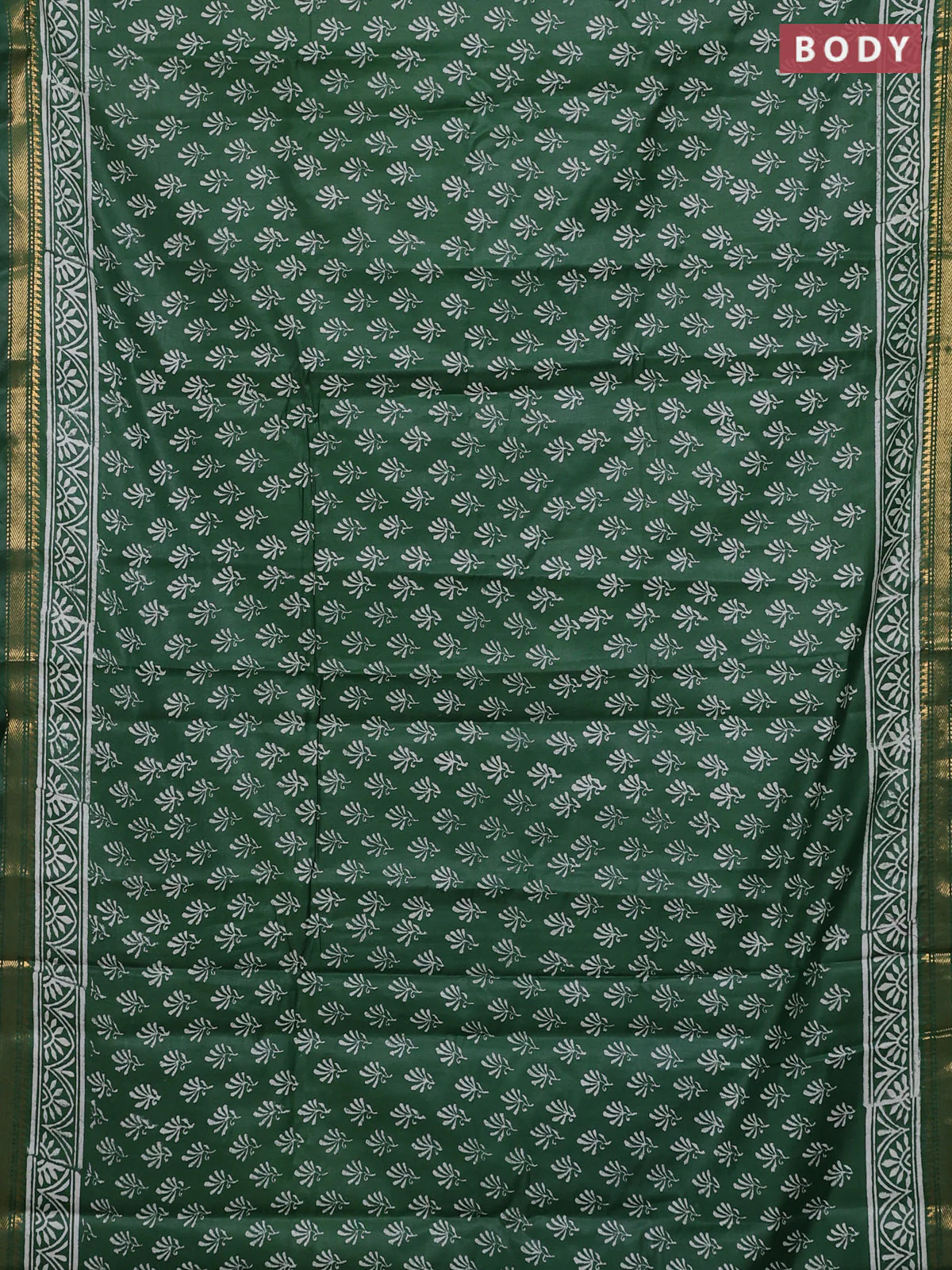 Semi bhagalpuri saree green with allover prints and zari woven border - Image 2