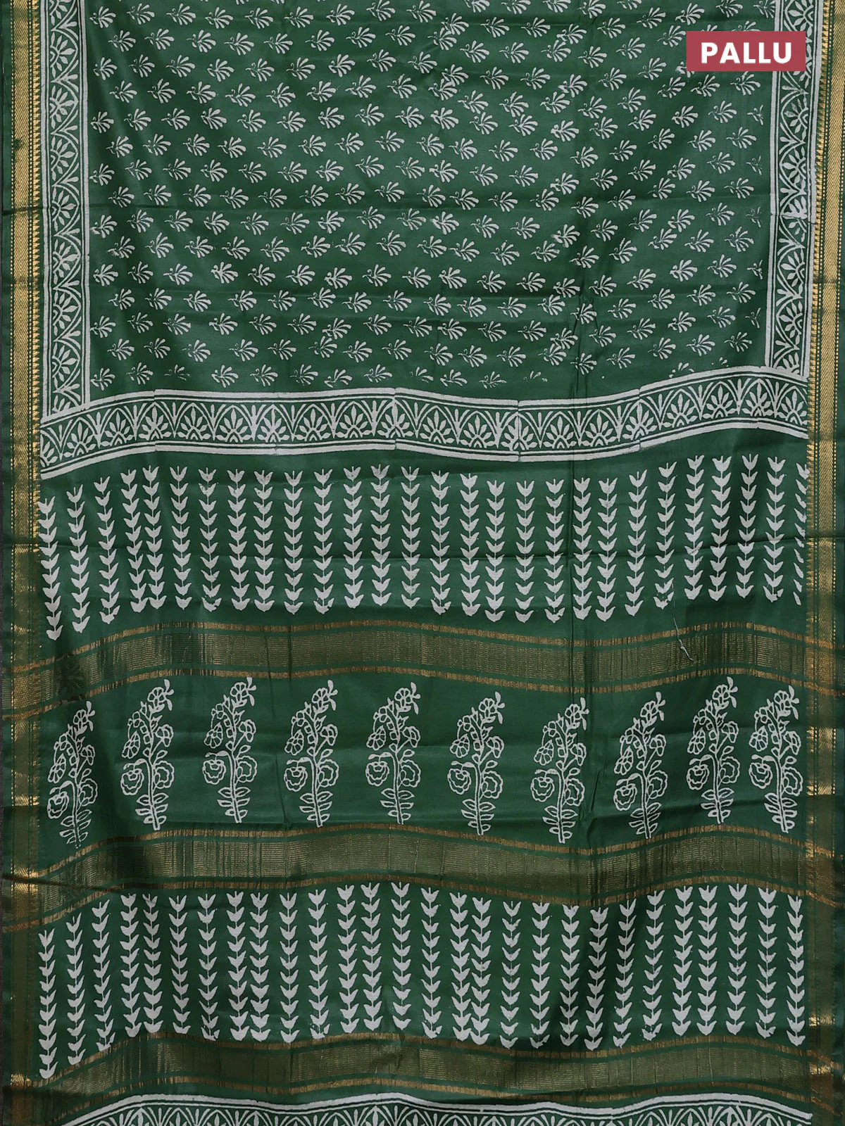 Semi bhagalpuri saree green with allover prints and zari woven border - Image 3