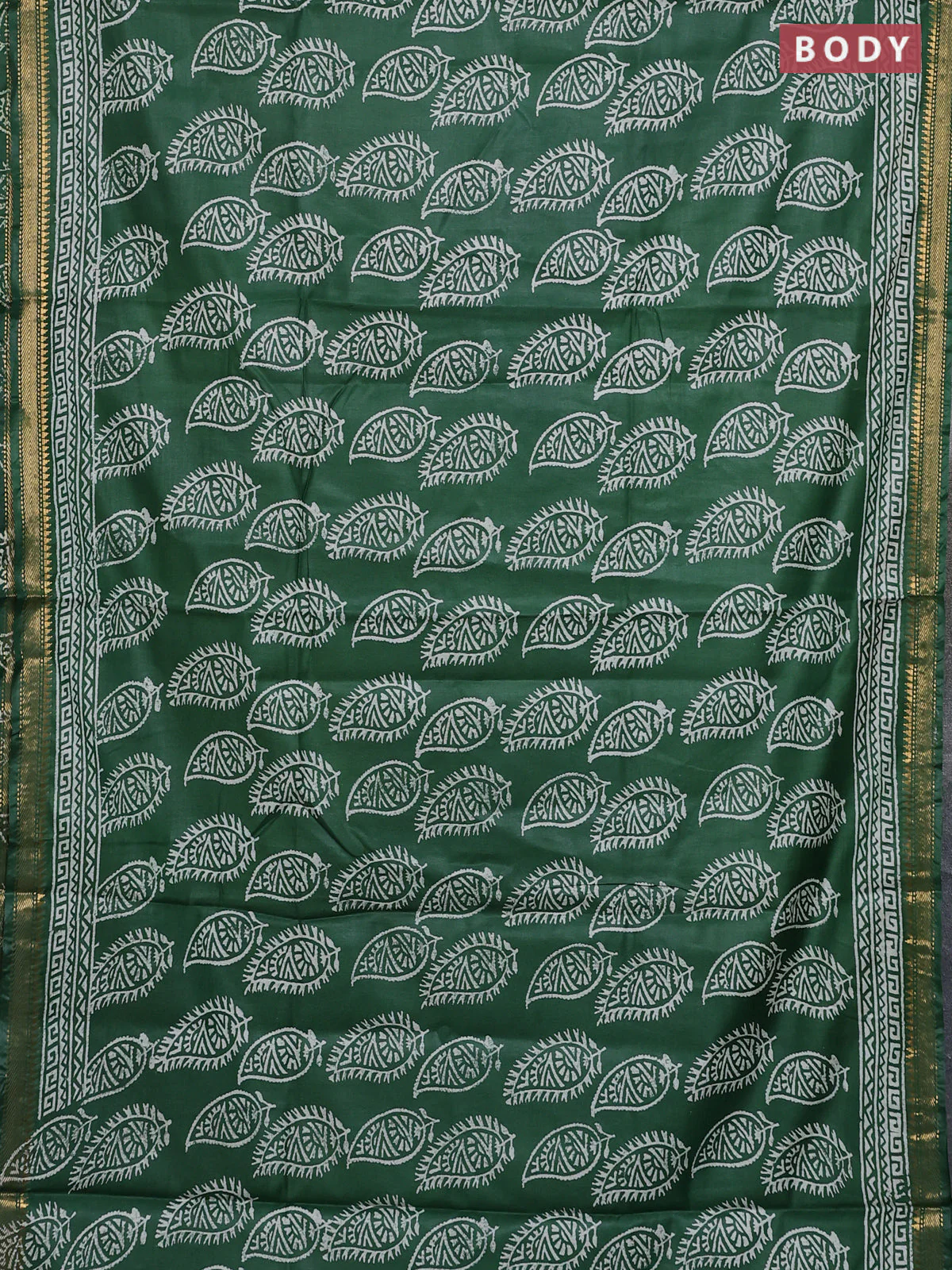 Semi bhagalpuri saree green with allover prints and zari woven border - Image 2