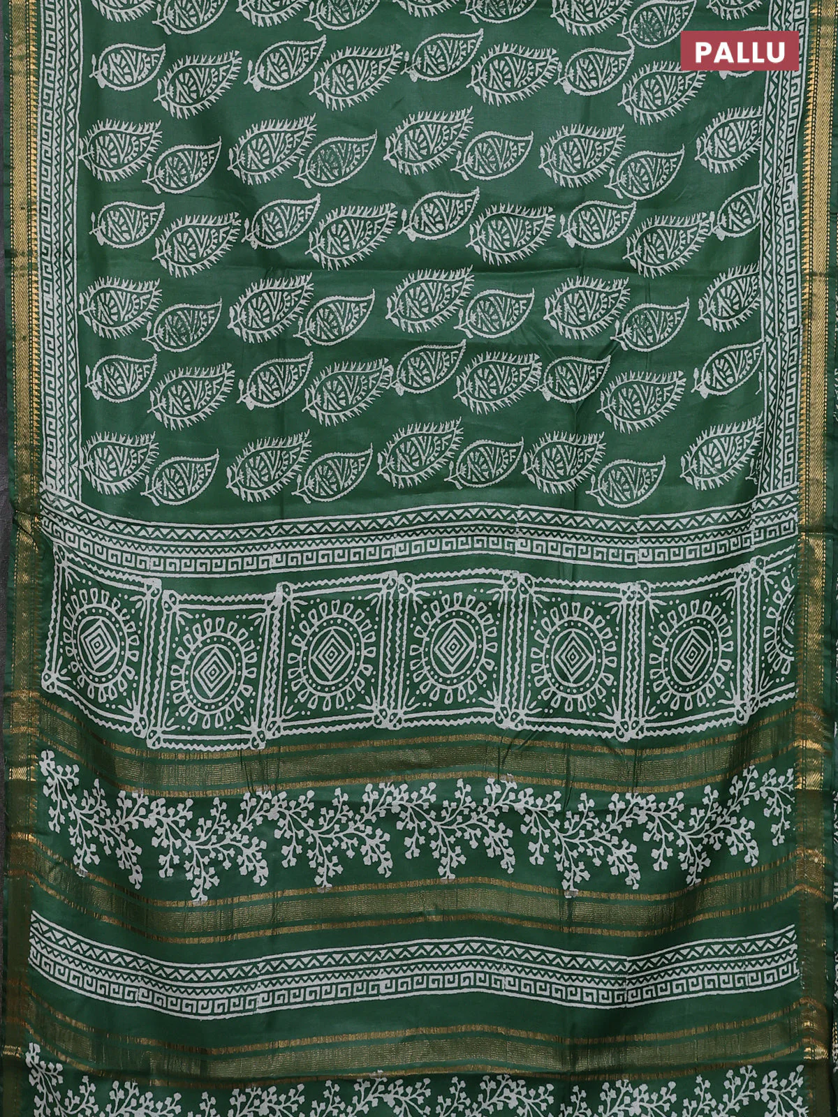 Semi bhagalpuri saree green with allover prints and zari woven border - Image 3