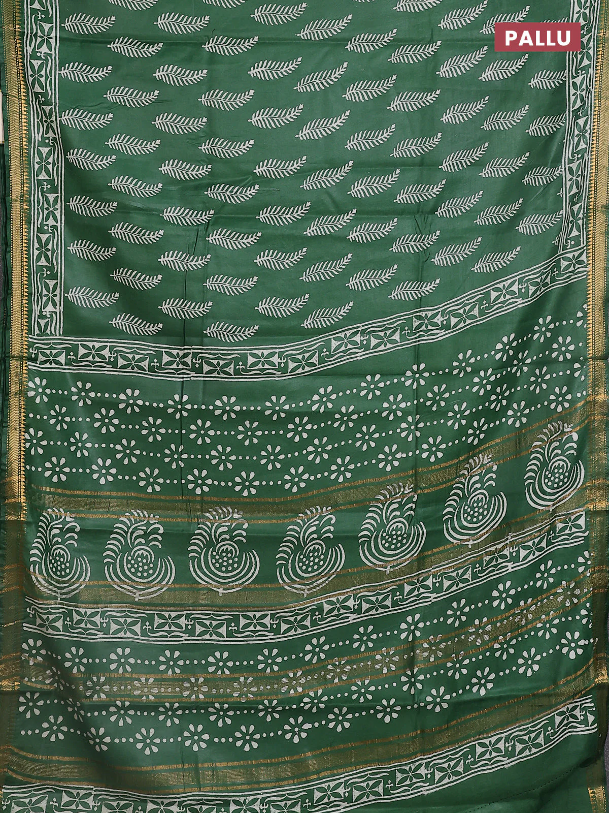 Semi bhagalpuri saree green with allover prints and zari woven border - Image 3