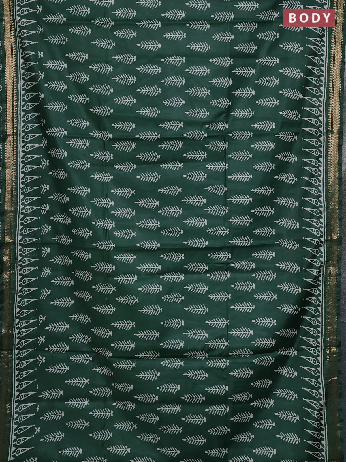 Semi bhagalpuri saree green with allover prints and zari woven border - Image 2