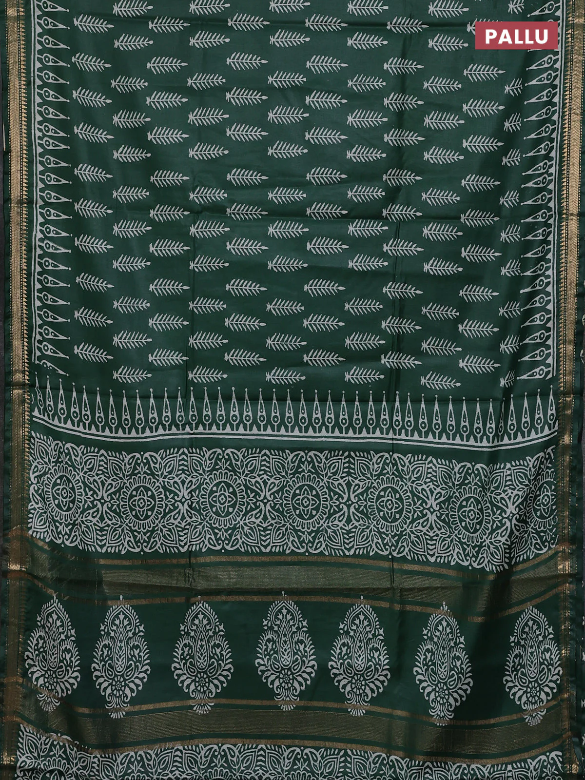 Semi bhagalpuri saree green with allover prints and zari woven border - Image 3