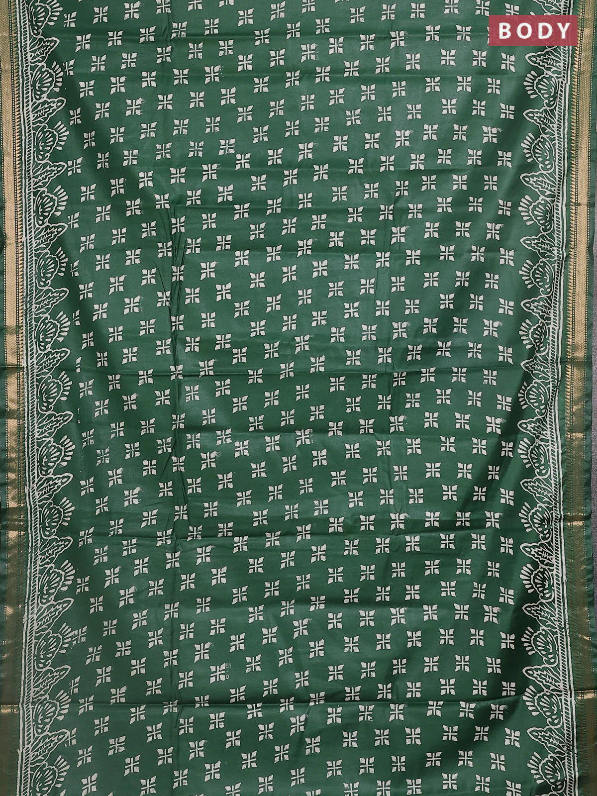 Semi bhagalpuri saree green with allover prints and zari woven border - Image 2