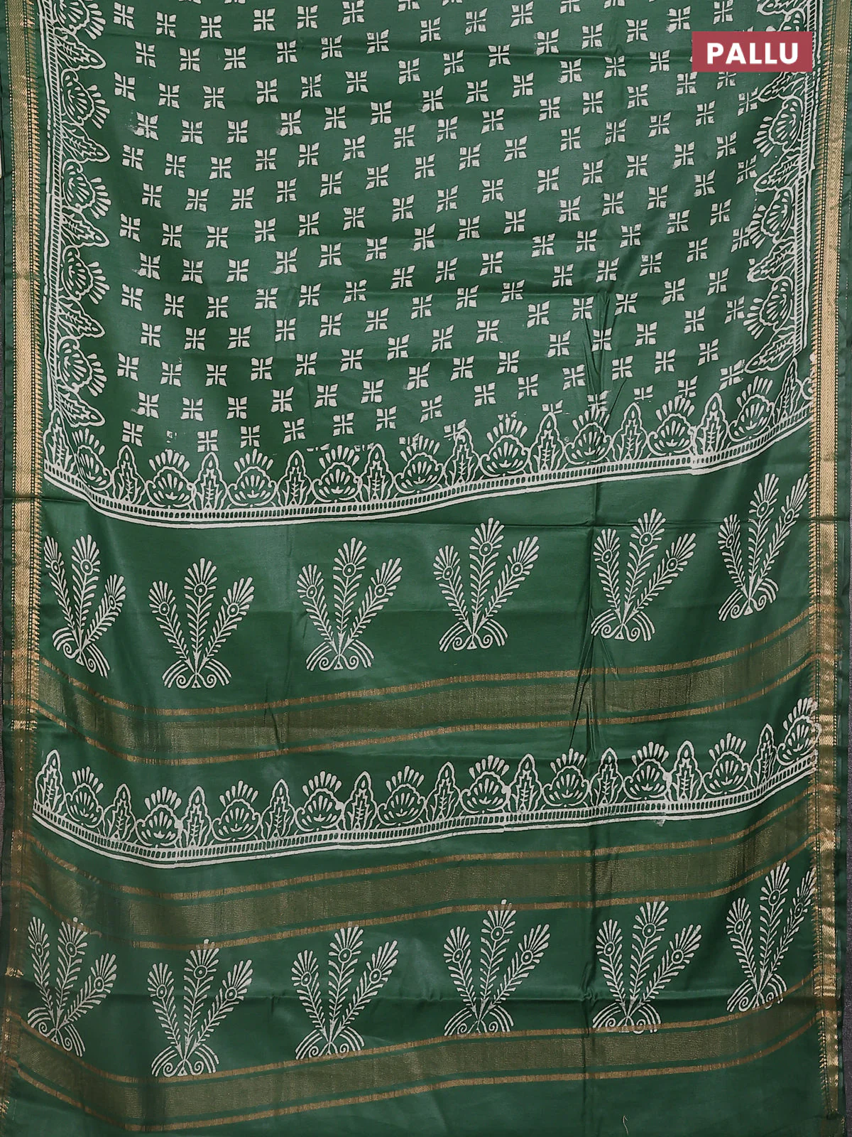 Semi bhagalpuri saree green with allover prints and zari woven border - Image 3