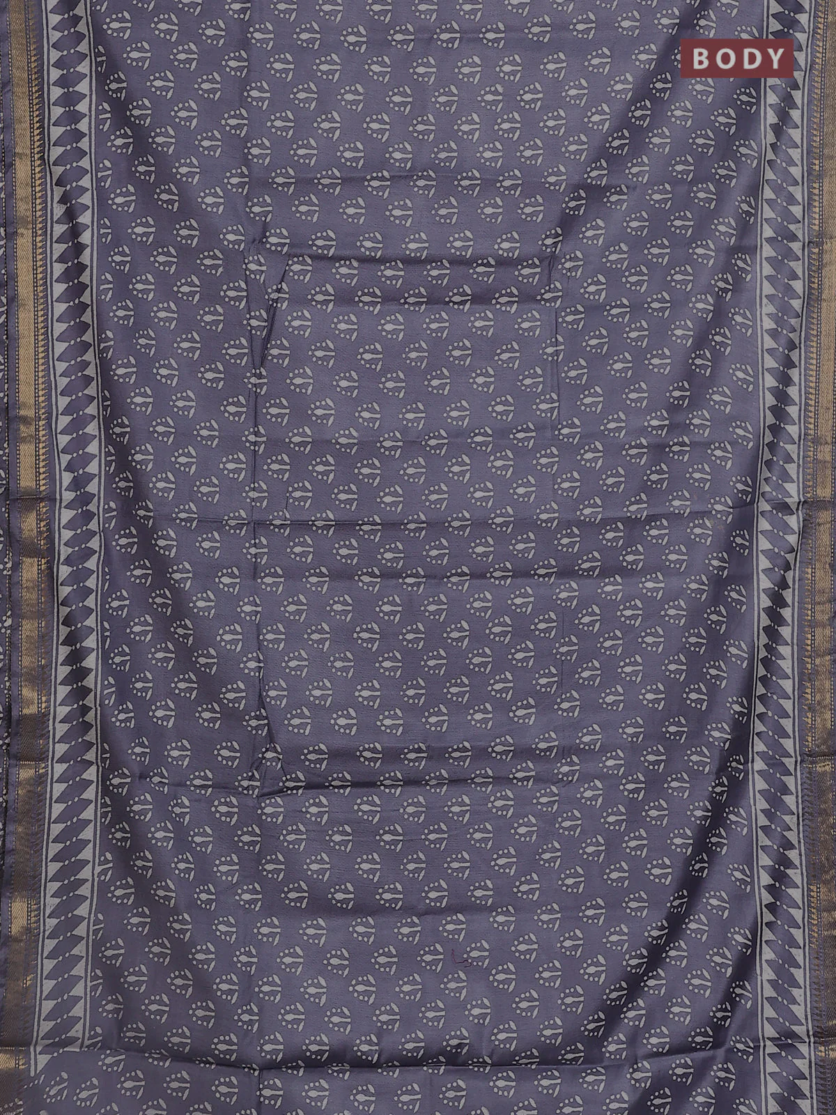 Semi bhagalpuri saree grey with allover prints and zari woven border - Image 2