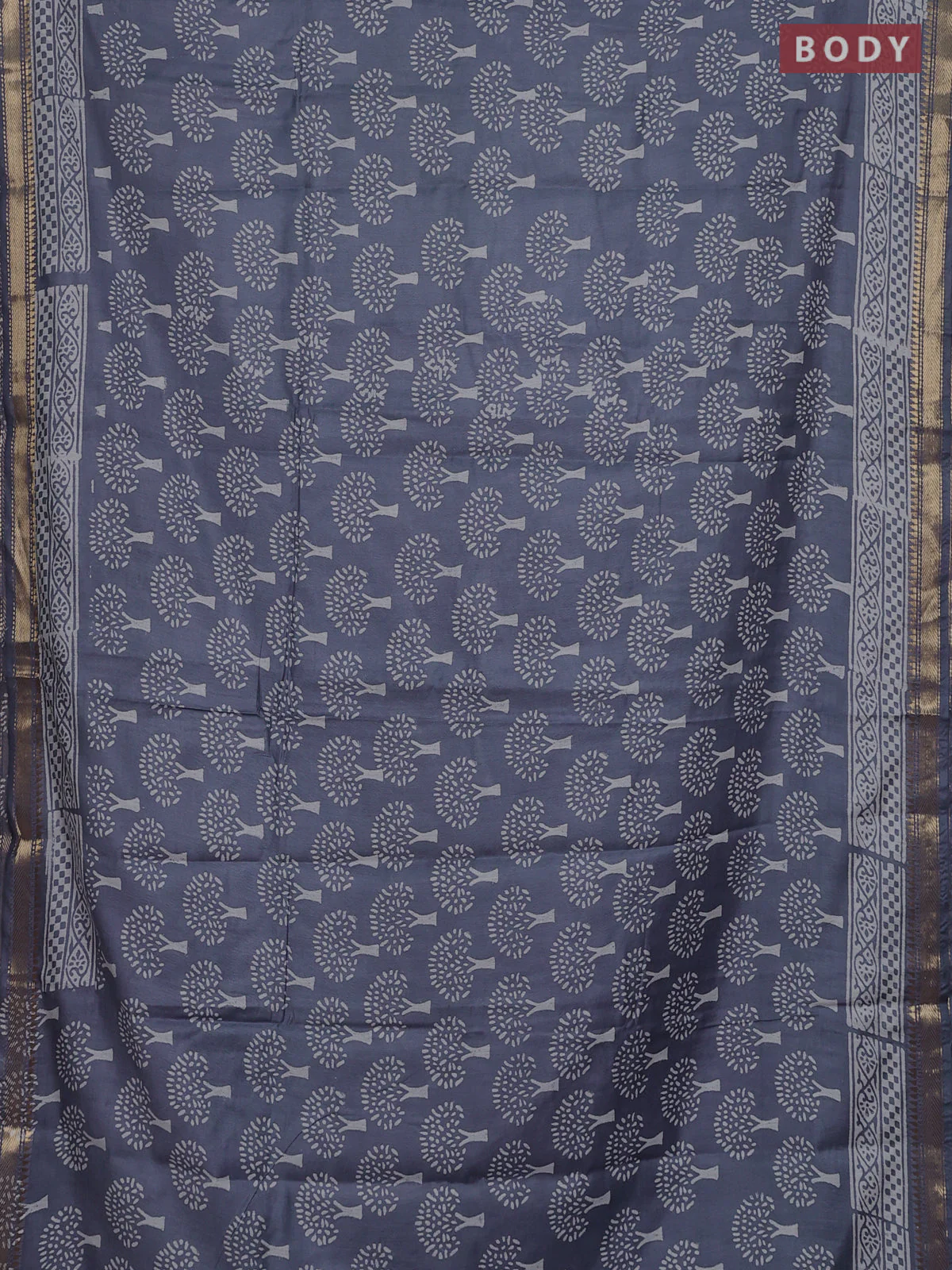 Semi bhagalpuri saree grey with allover prints and zari woven border - Image 2