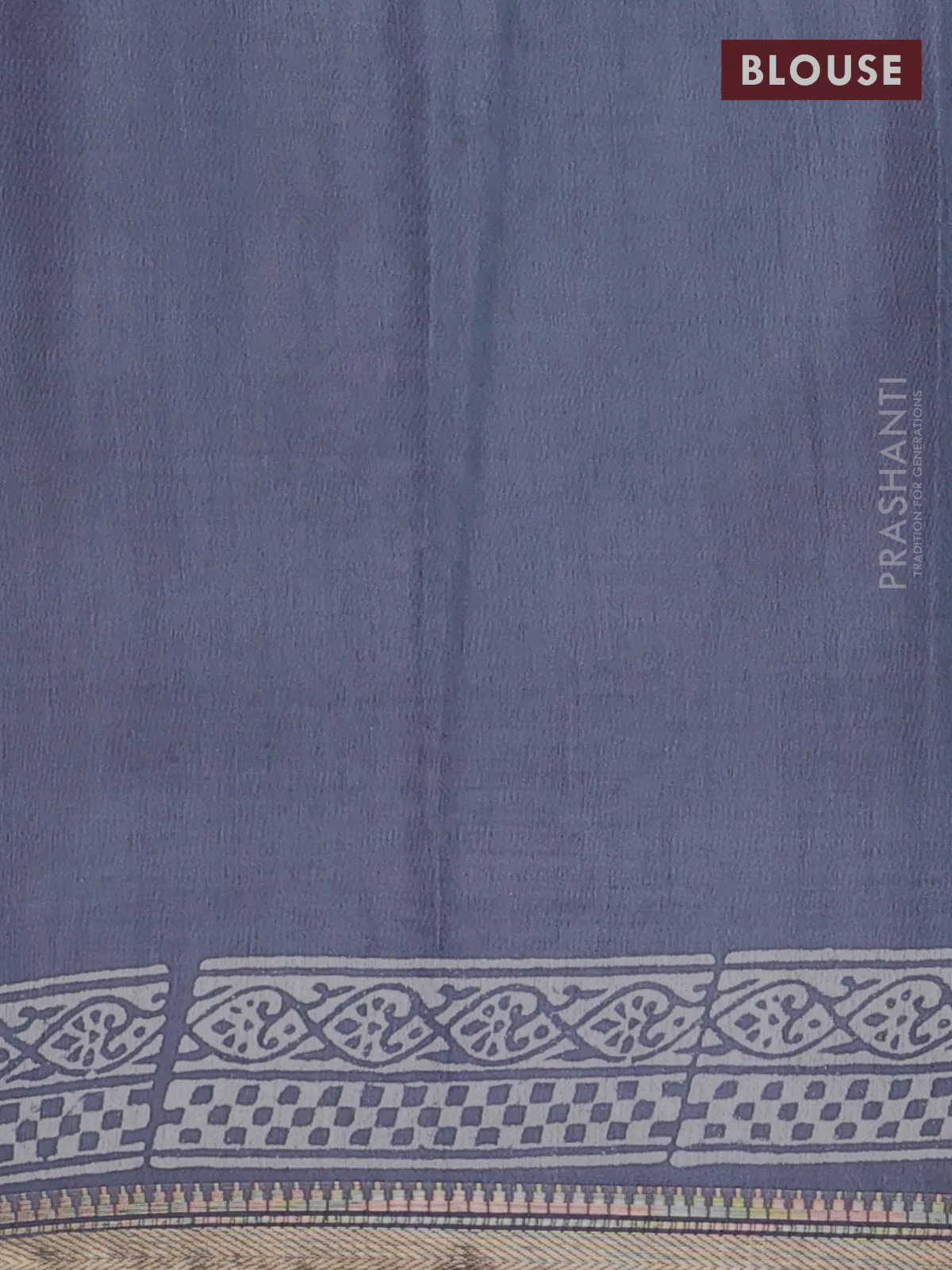 Semi bhagalpuri saree grey with allover prints and zari woven border - Image 4