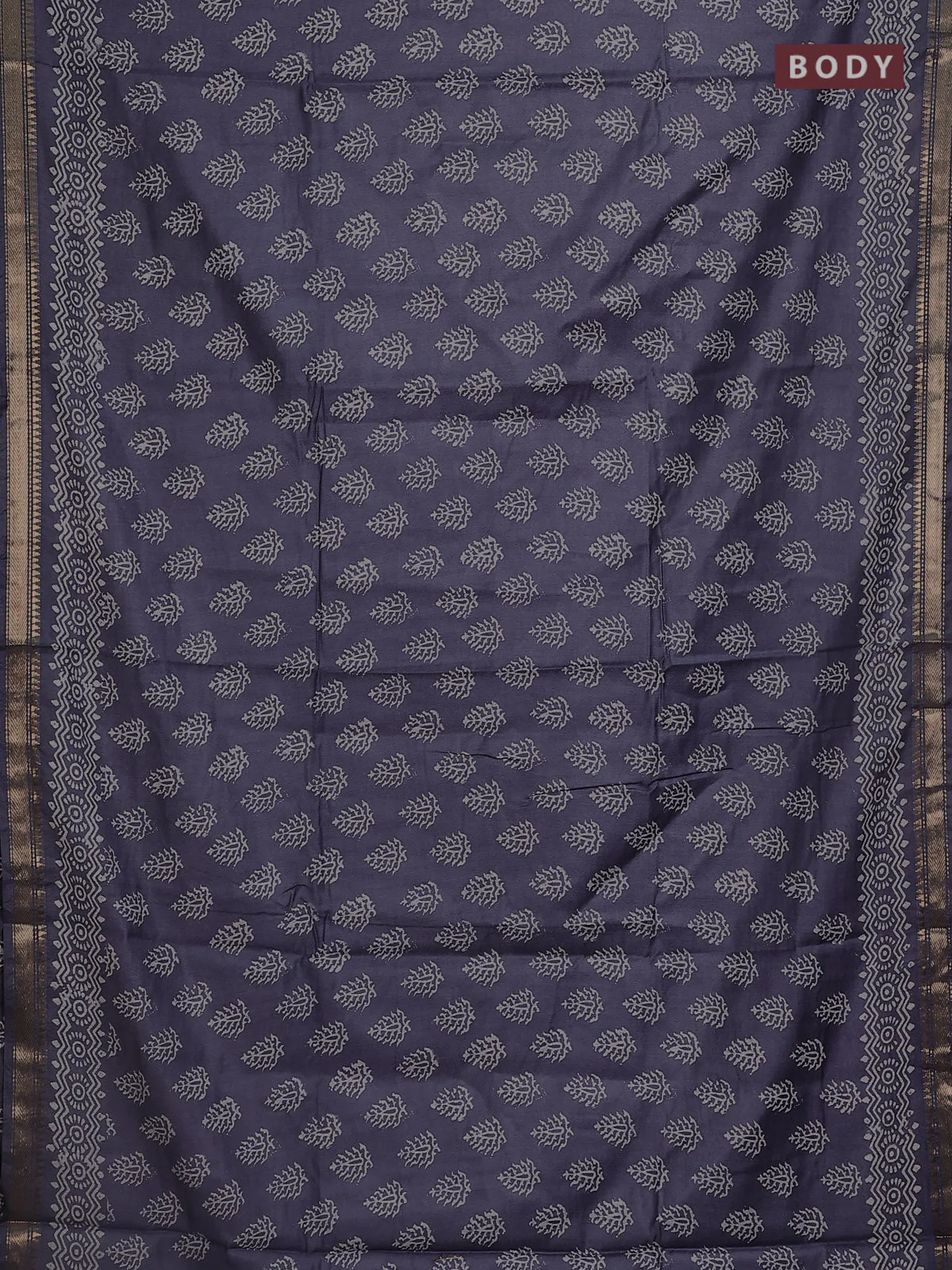 Semi bhagalpuri saree grey with allover prints and zari woven border - Image 2