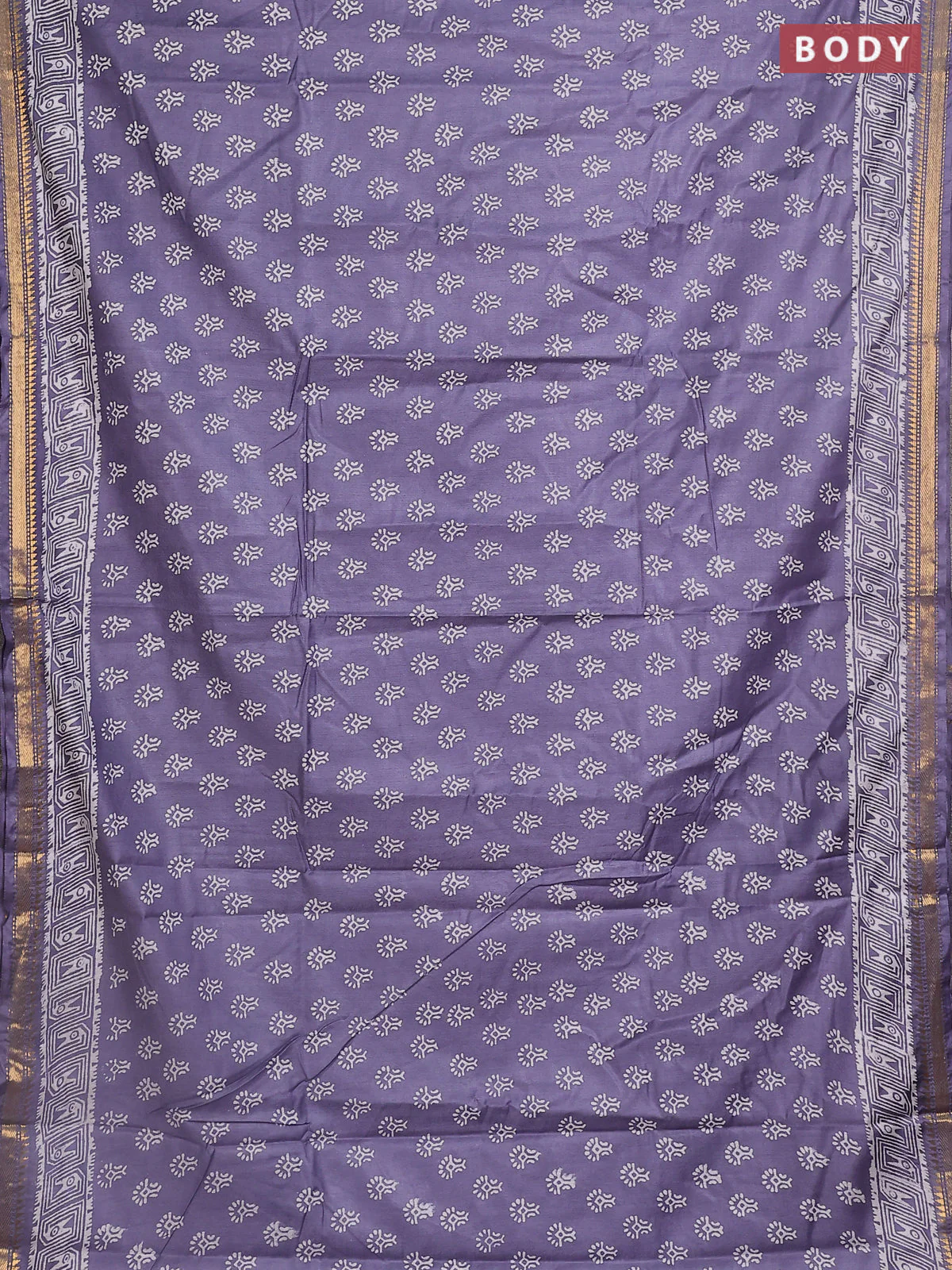Semi bhagalpuri saree grey with allover prints and zari woven border - Image 2