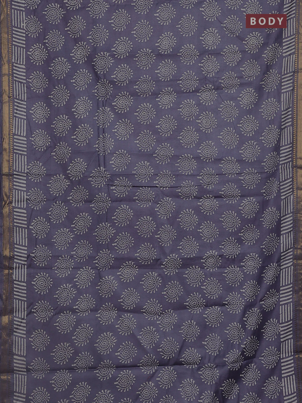 Semi bhagalpuri saree grey with allover prints and zari woven border - Image 2
