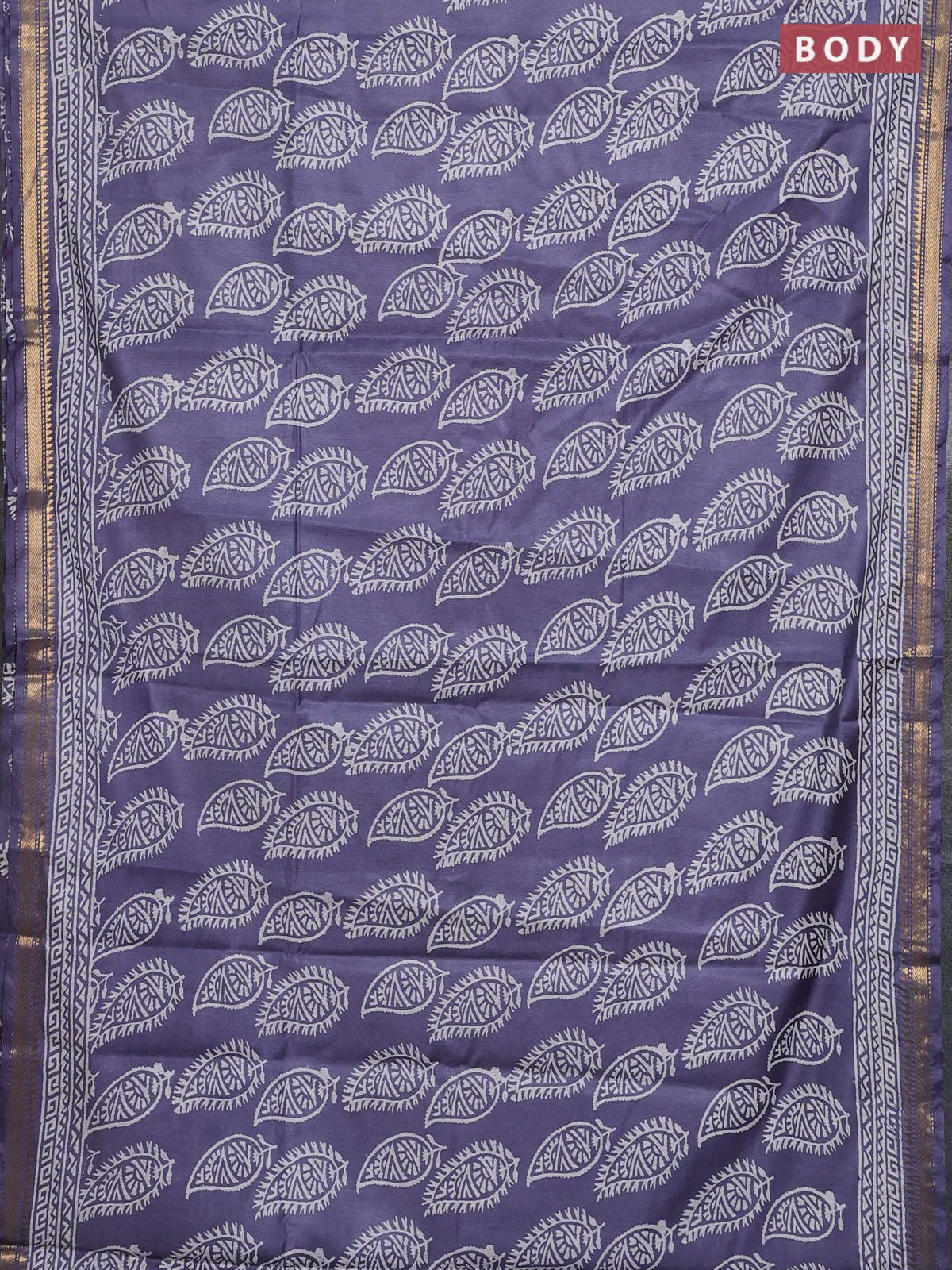 Semi bhagalpuri saree grey with allover prints and zari woven border - Image 2