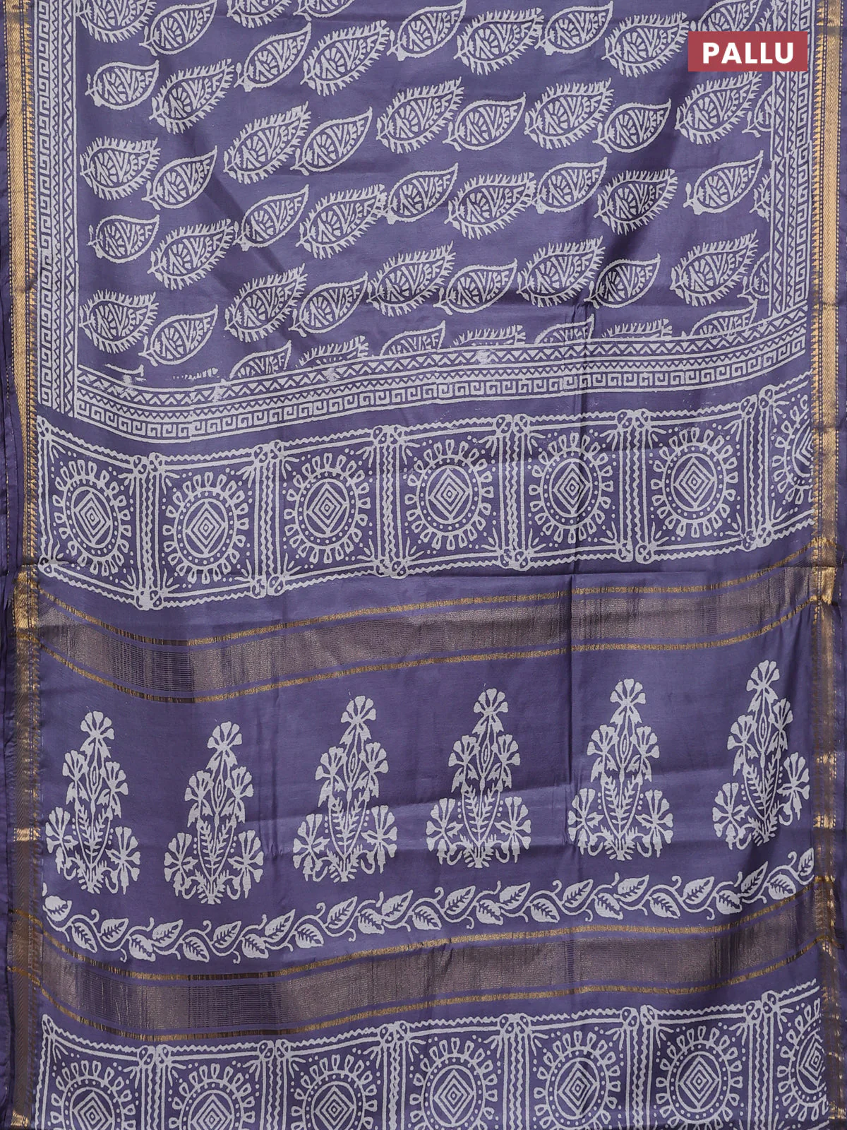 Semi bhagalpuri saree grey with allover prints and zari woven border - Image 3