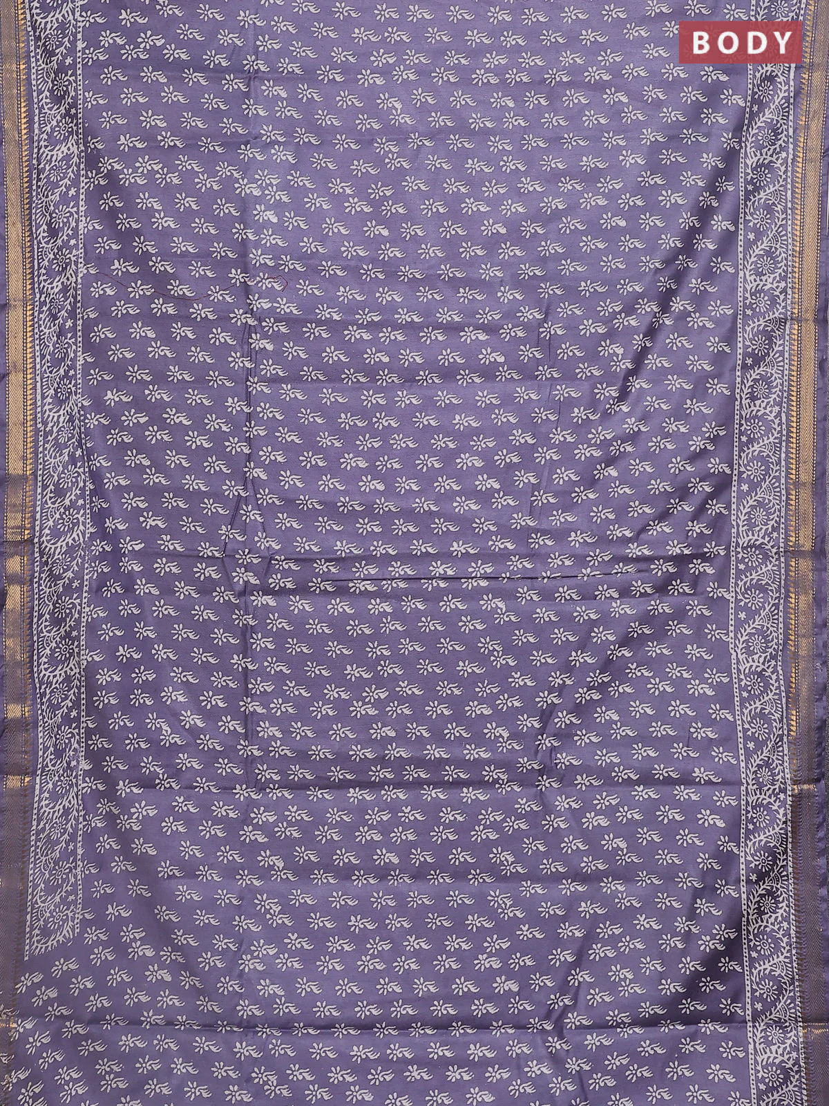 Semi bhagalpuri saree grey with allover prints and zari woven border - Image 2