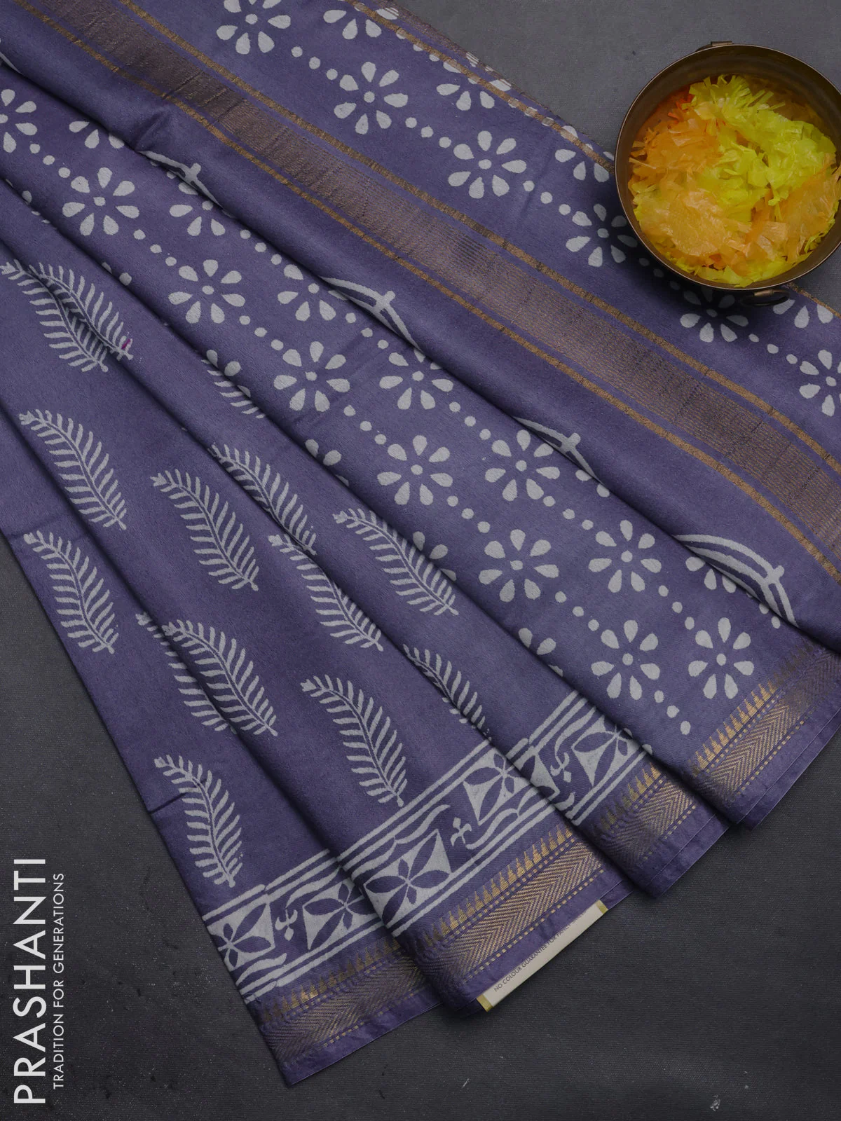 Semi bhagalpuri saree grey with allover prints and zari woven border
