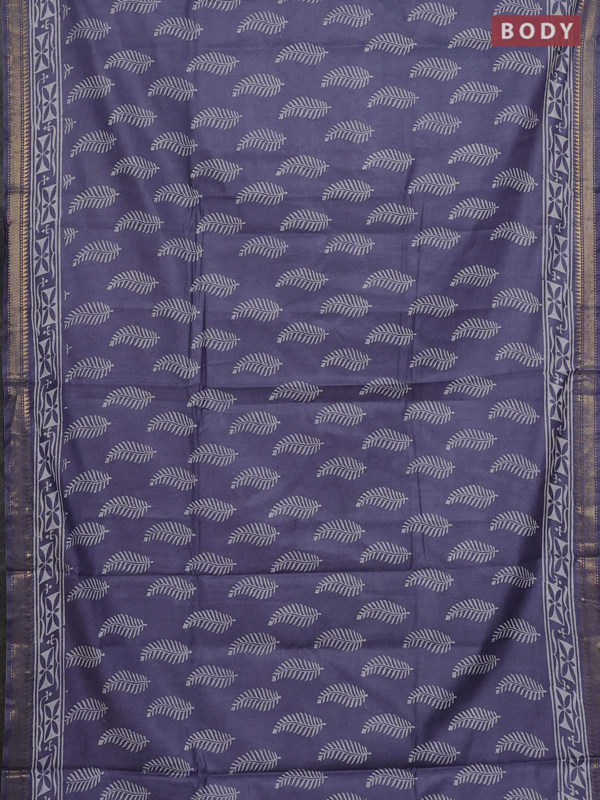 Semi bhagalpuri saree grey with allover prints and zari woven border - Image 2