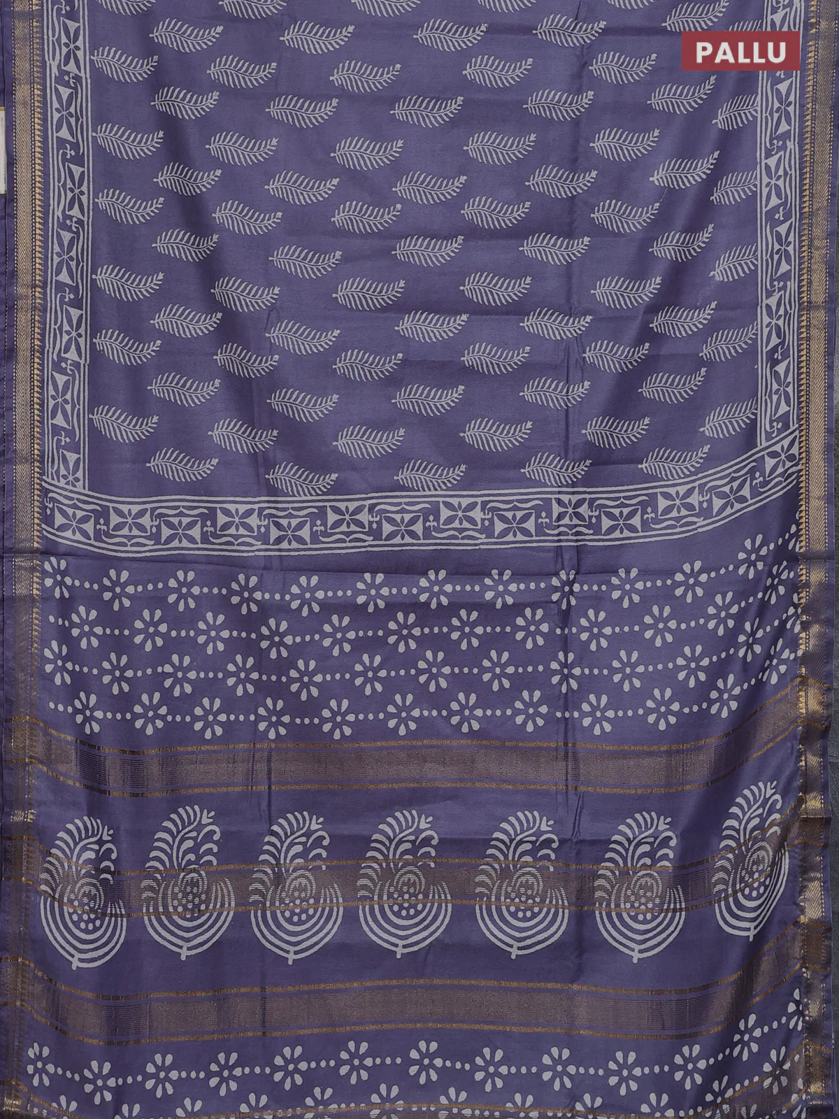 Semi bhagalpuri saree grey with allover prints and zari woven border - Image 3