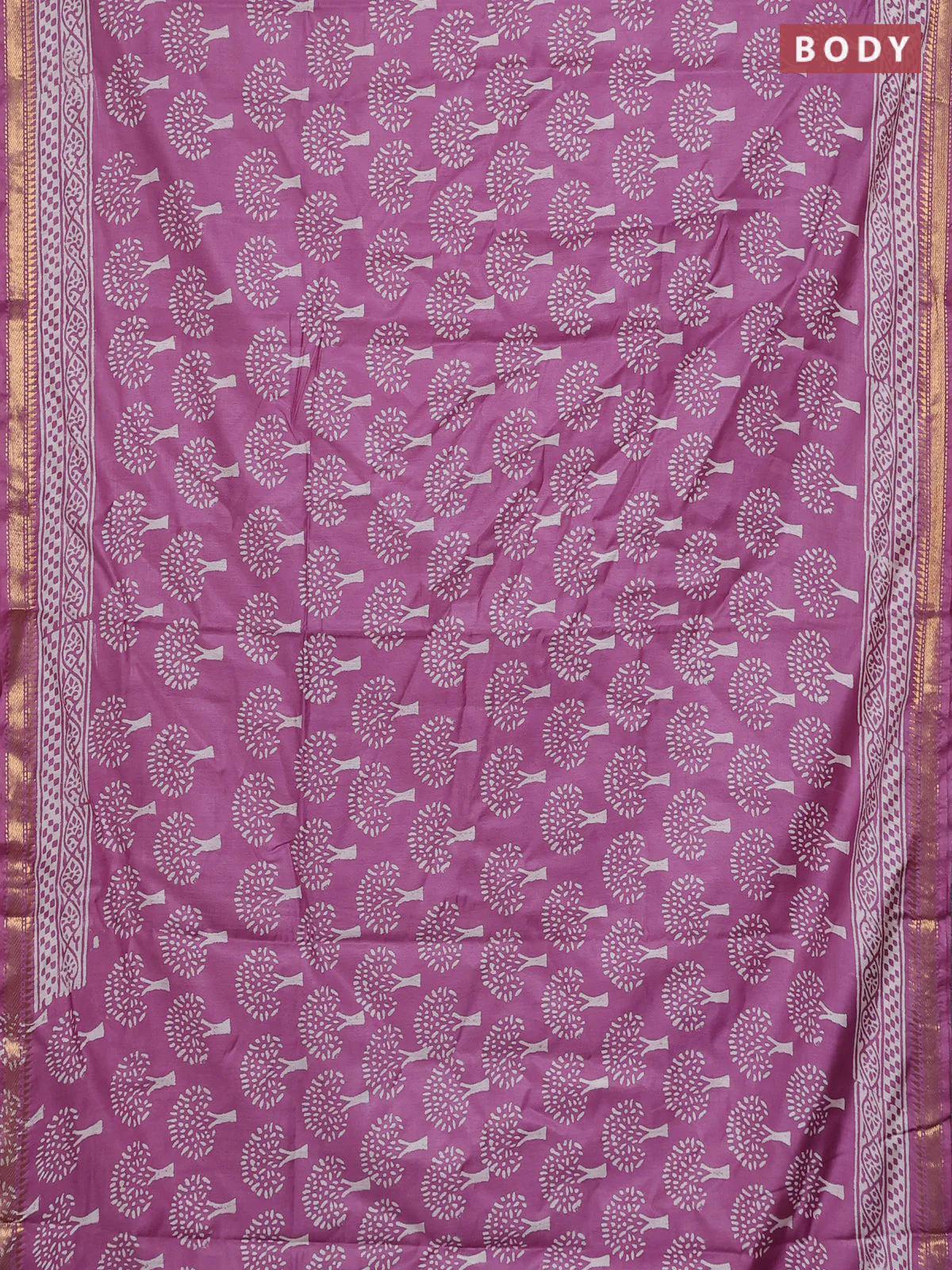 Semi bhagalpuri saree lavender with allover prints and zari woven border - Image 2