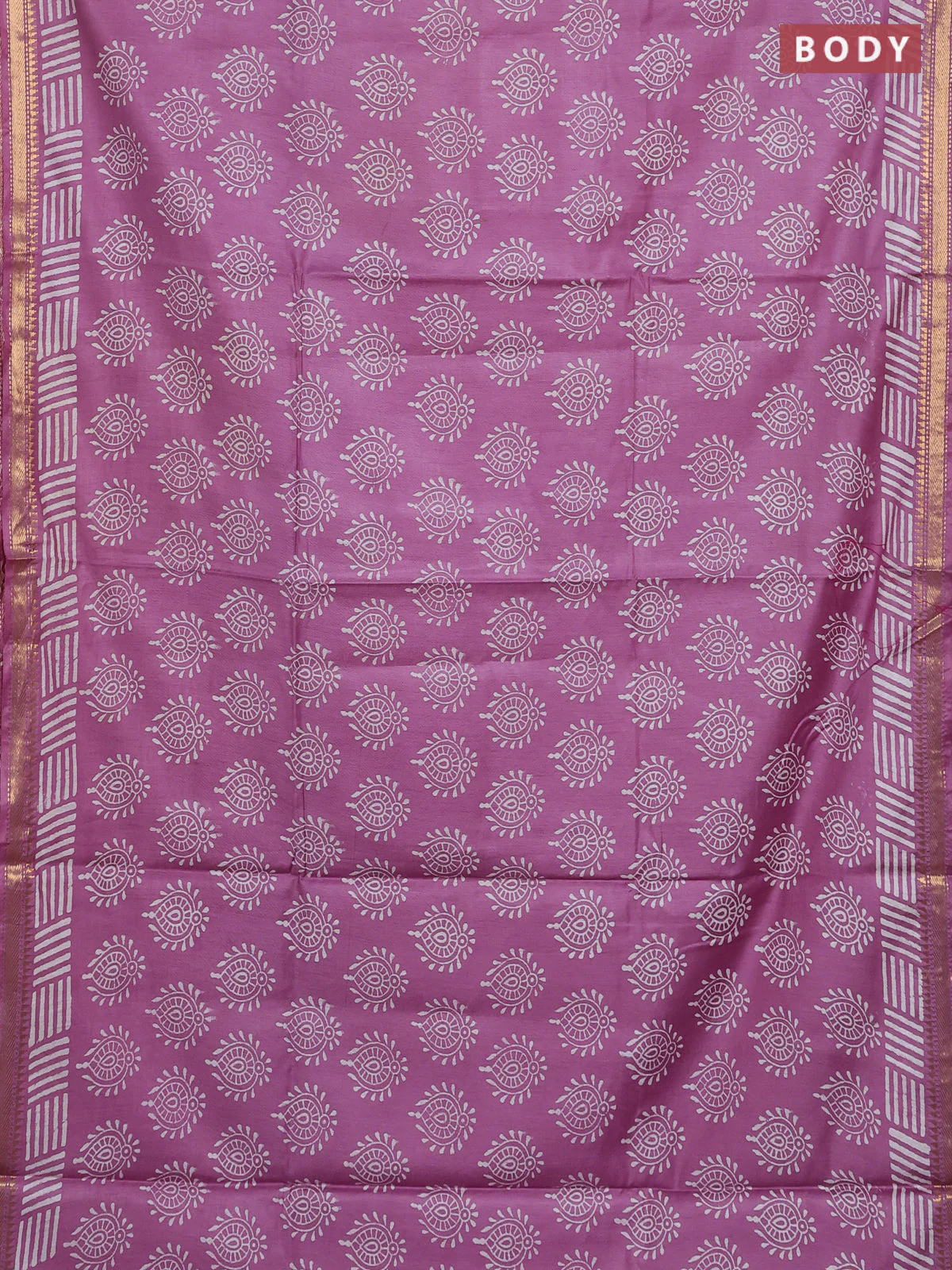 Semi bhagalpuri saree lavender with allover prints and zari woven border - Image 2