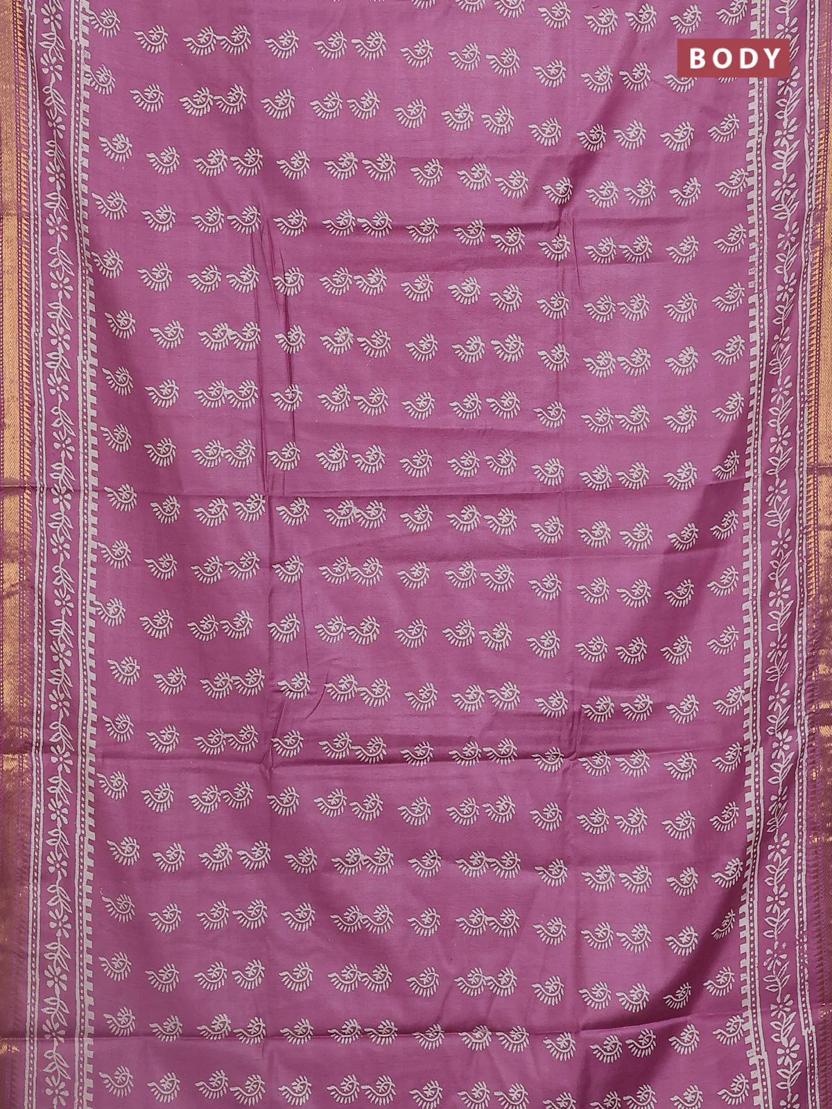 Semi bhagalpuri saree lavender with allover prints and zari woven border - Image 2