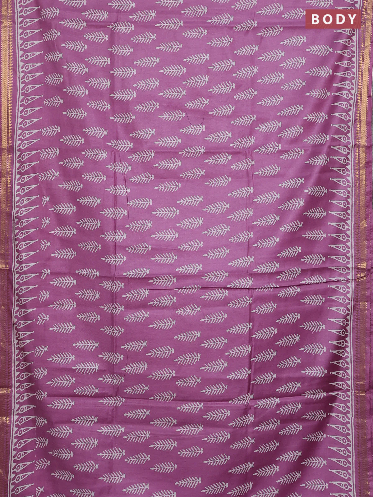 Semi bhagalpuri saree lavender with allover prints and zari woven border - Image 2