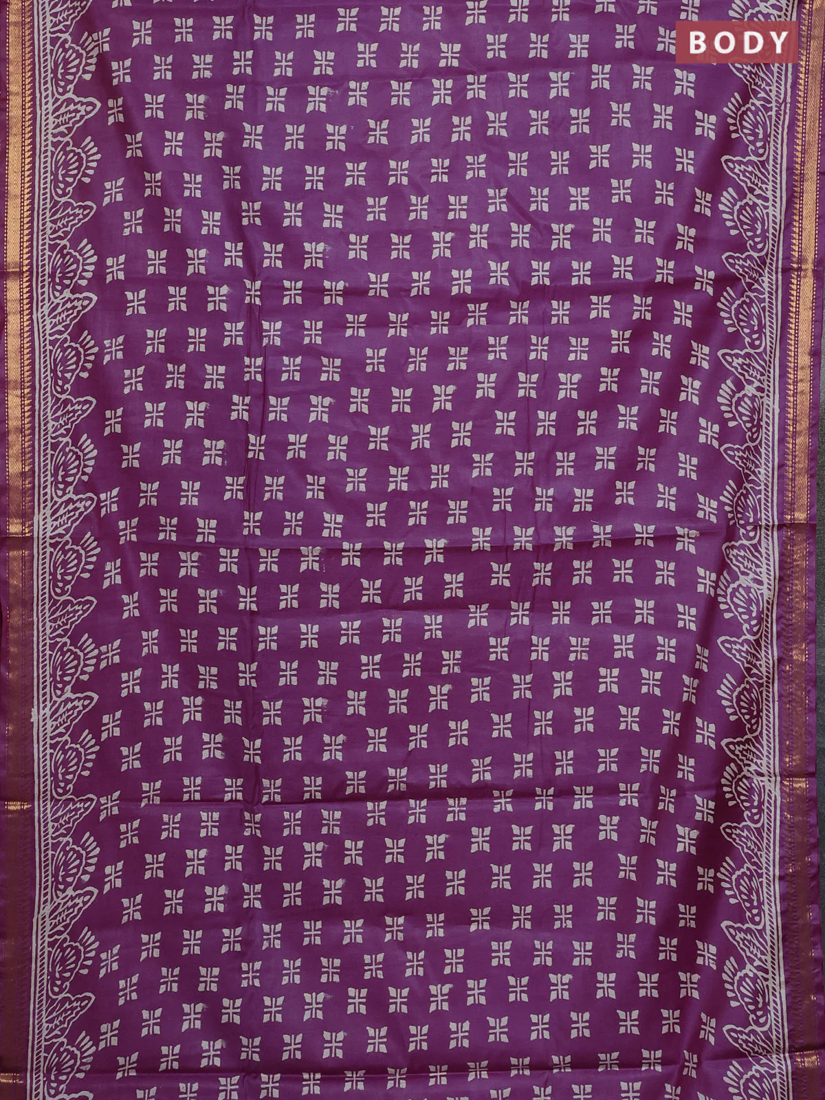 Semi bhagalpuri saree lavender with allover prints and zari woven border - Image 2
