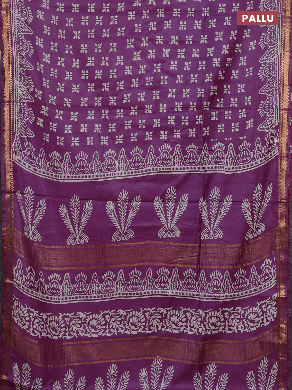 Semi bhagalpuri saree lavender with allover prints and zari woven border - Image 3