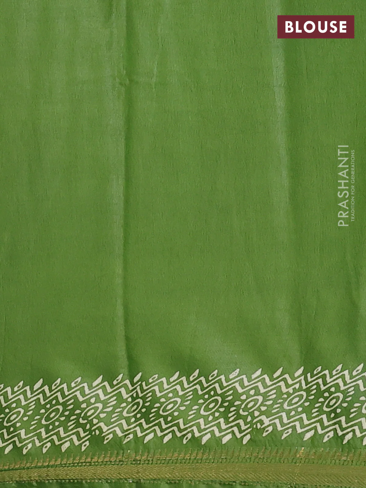 Semi bhagalpuri saree leaf green with allover prints and zari woven border - Image 4