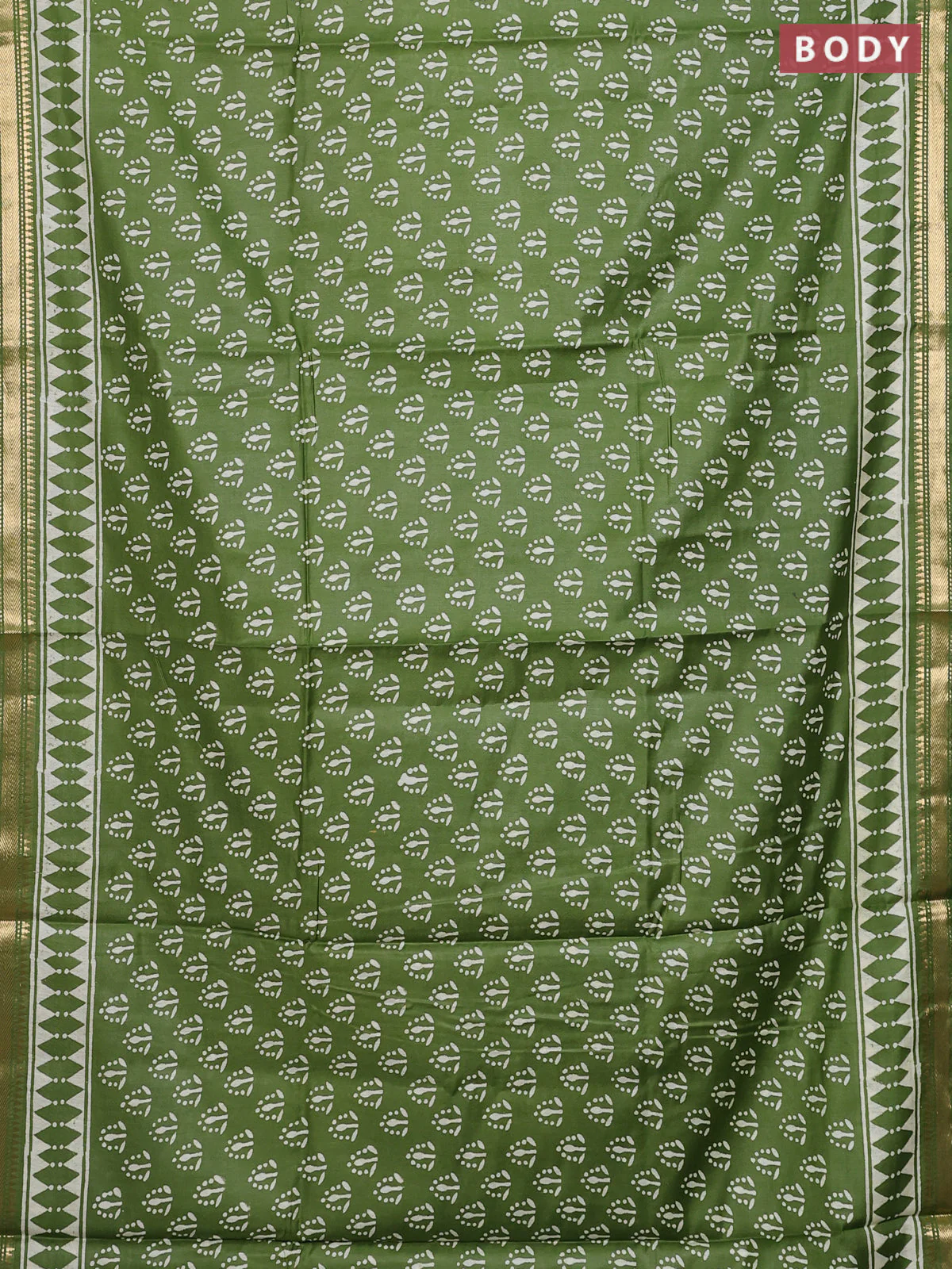 Semi bhagalpuri saree light green with allover prints and zari woven border - Image 2