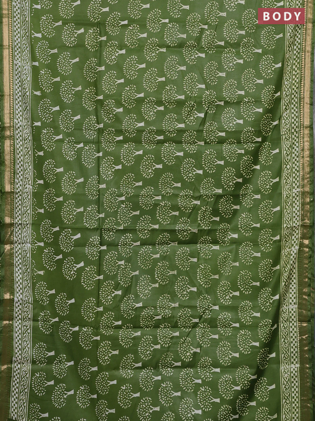 Semi bhagalpuri saree light green with allover prints and zari woven border - Image 2