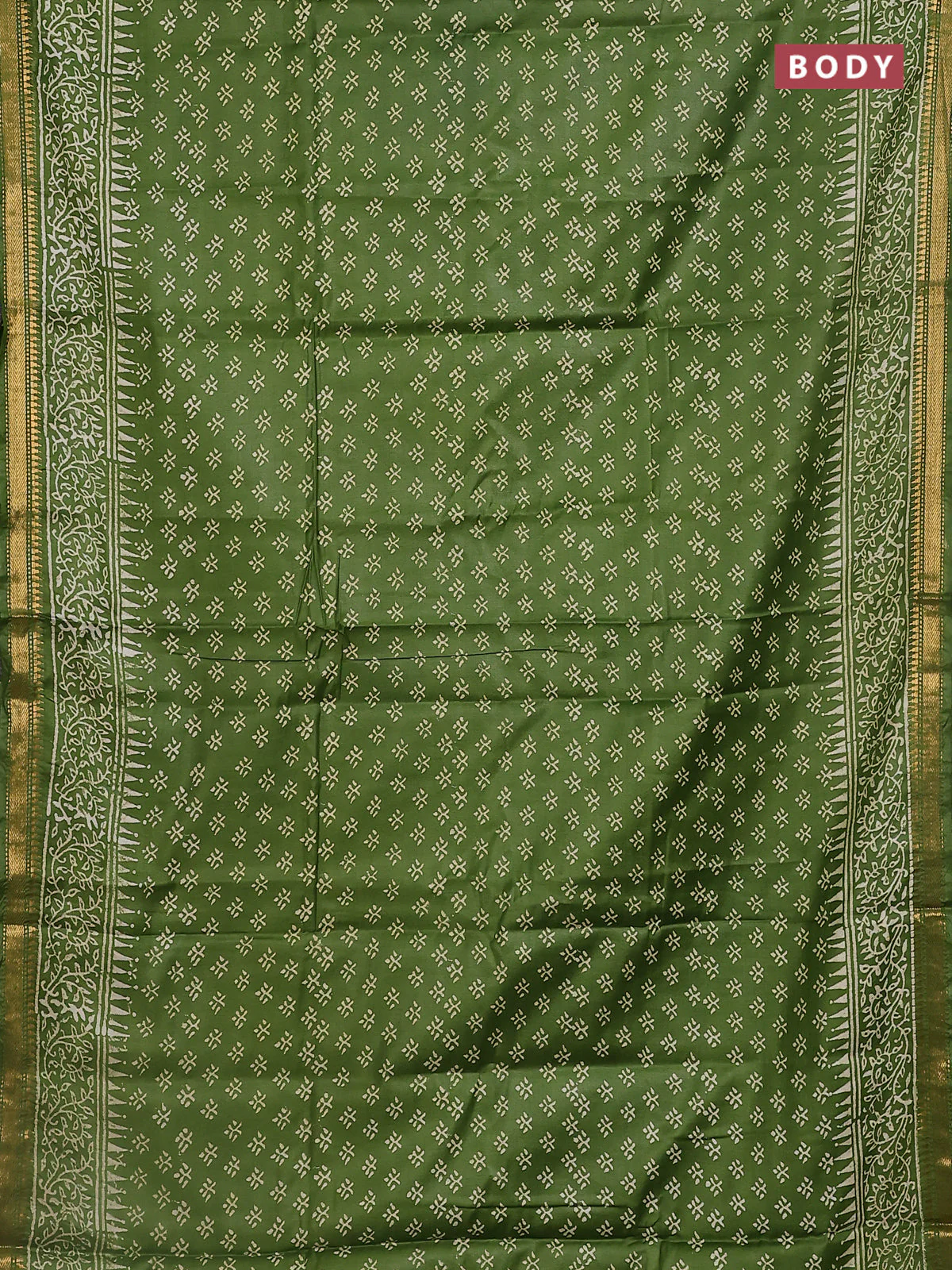 Semi bhagalpuri saree light green with allover prints and zari woven border - Image 2