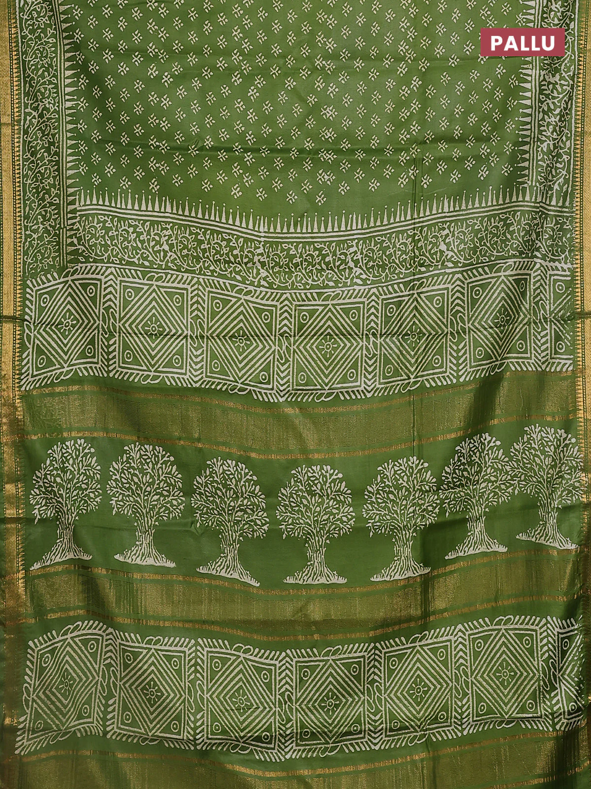 Semi bhagalpuri saree light green with allover prints and zari woven border - Image 3