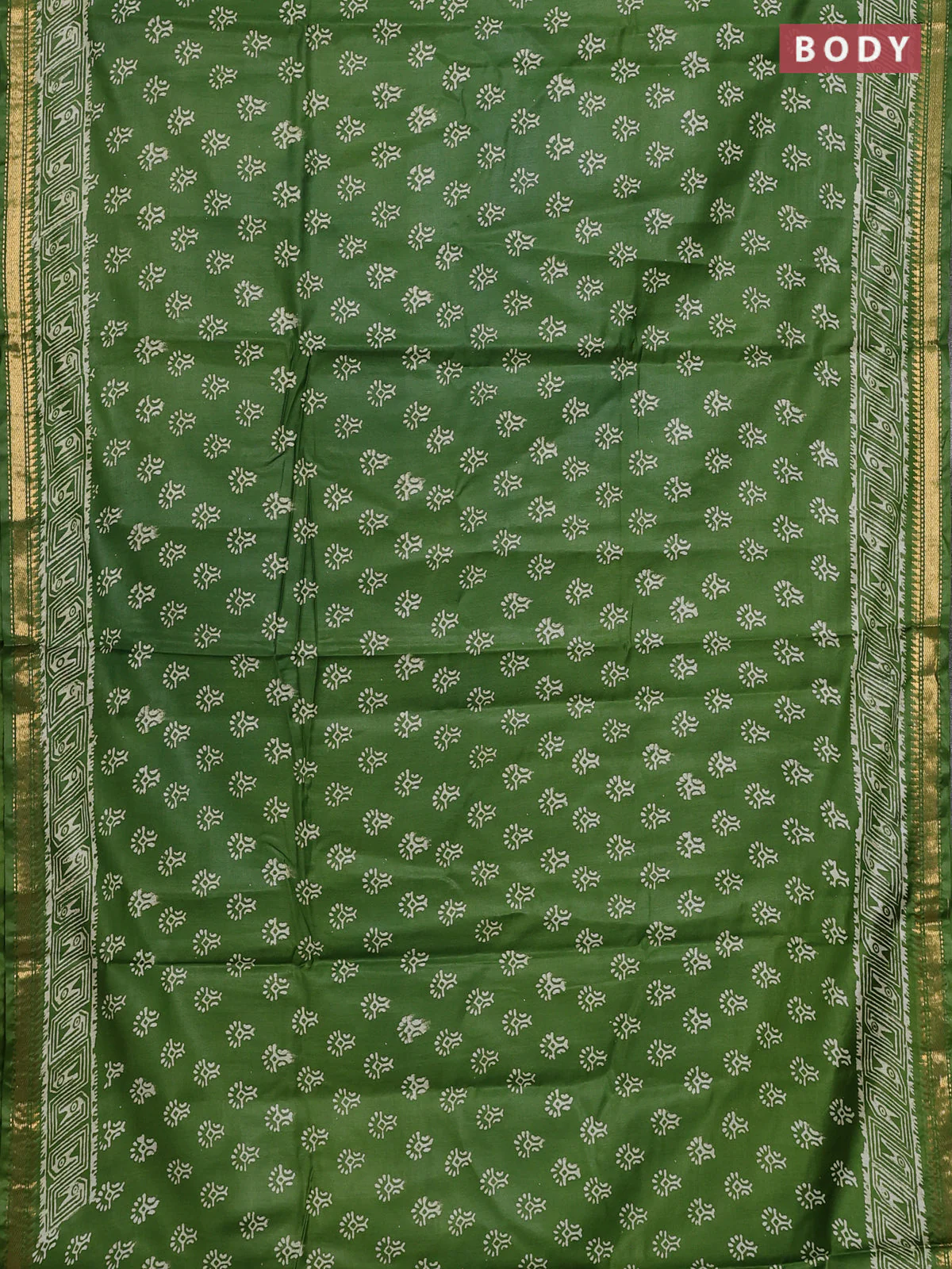 Semi bhagalpuri saree light green with allover prints and zari woven border - Image 2