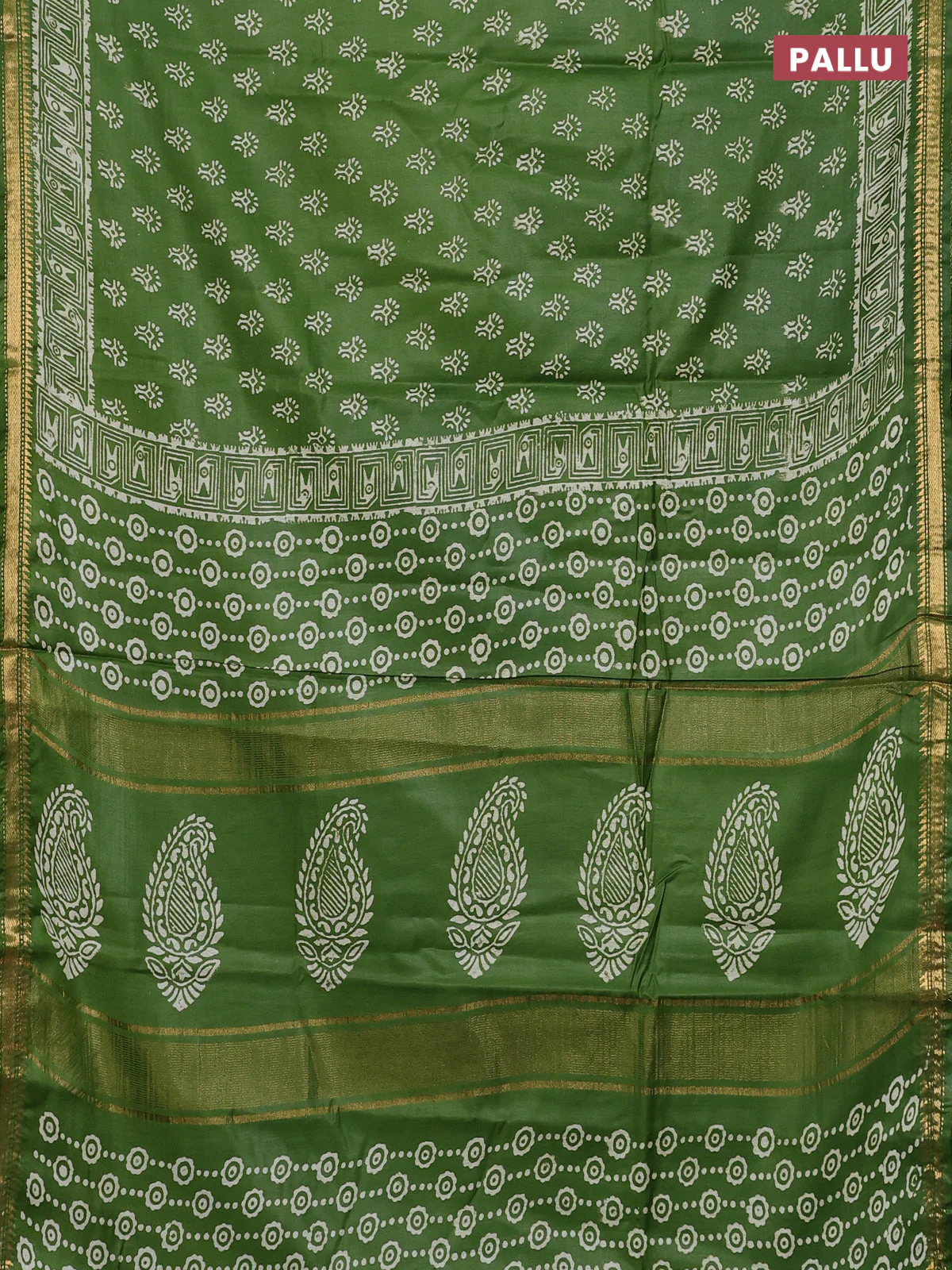 Semi bhagalpuri saree light green with allover prints and zari woven border - Image 3