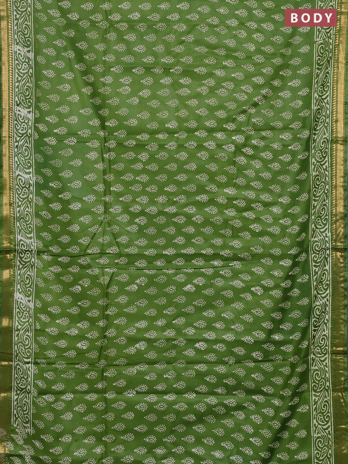 Semi bhagalpuri saree light green with allover prints and zari woven border - Image 2