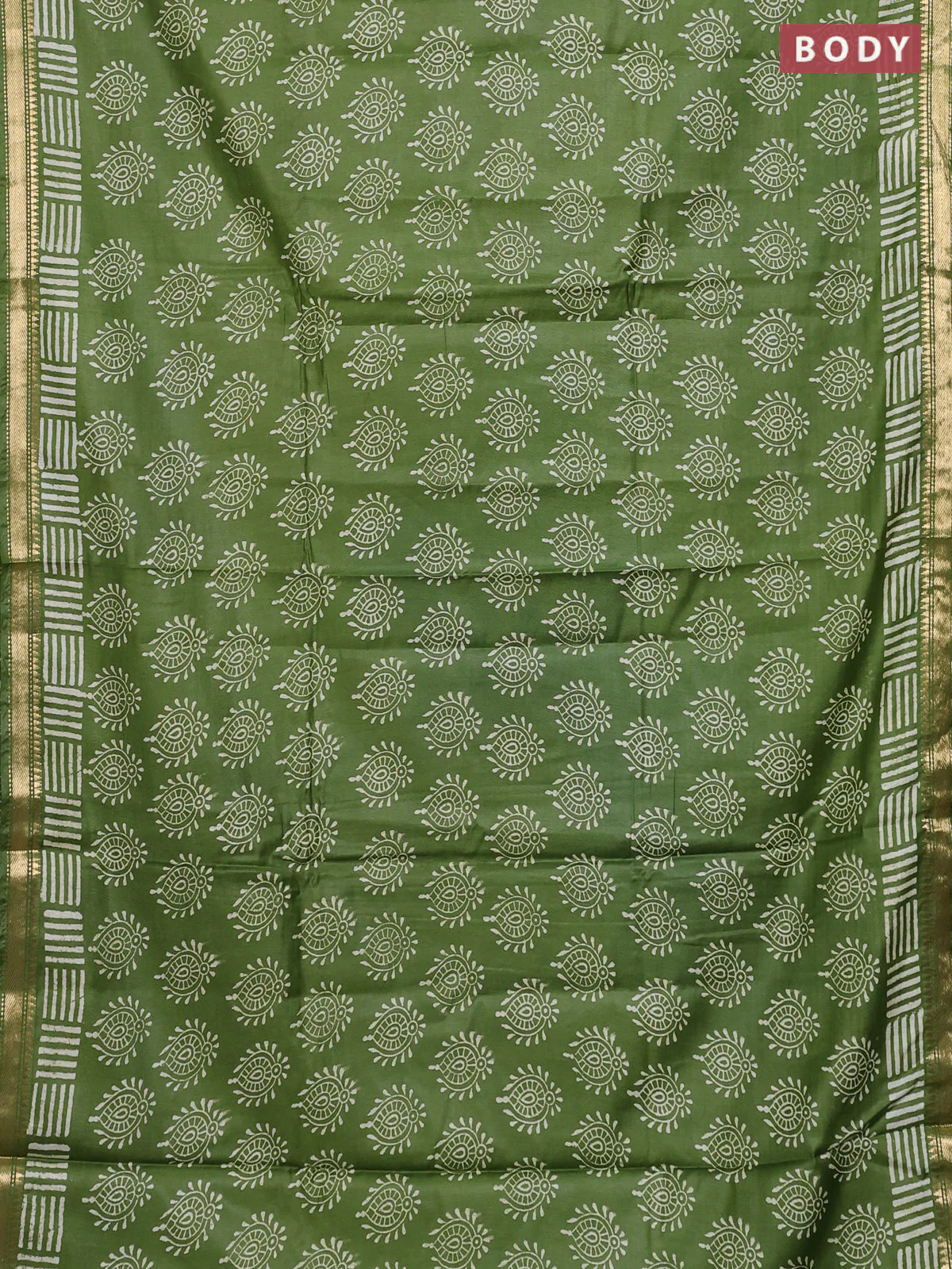 Semi bhagalpuri saree light green with allover prints and zari woven border - Image 2