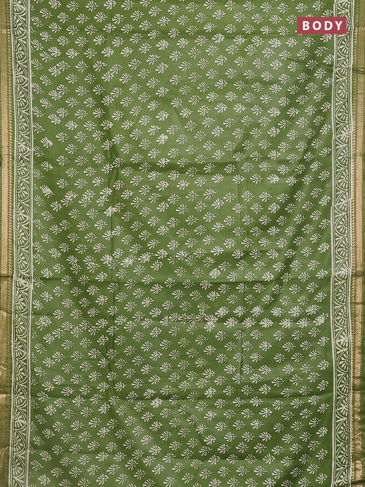 Semi bhagalpuri saree light green with allover prints and zari woven border - Image 2