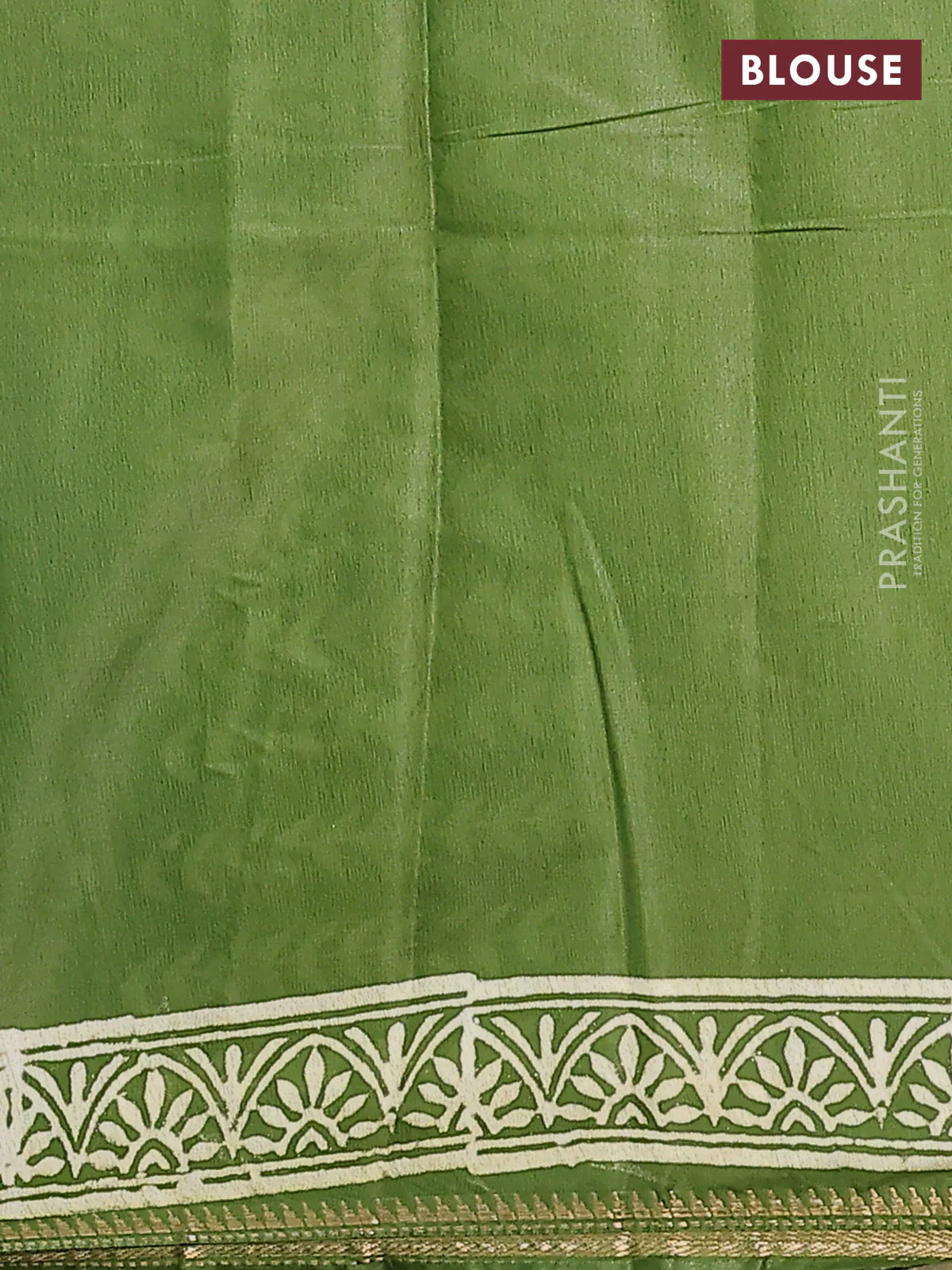 Semi bhagalpuri saree light green with allover prints and zari woven border - Image 4