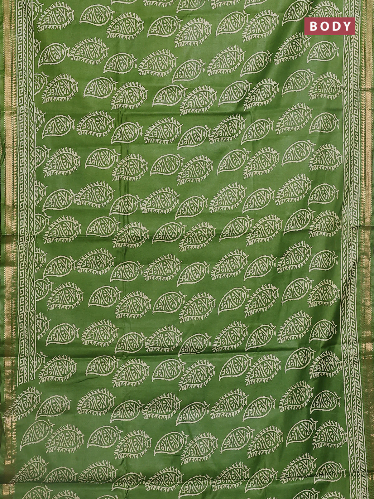 Semi bhagalpuri saree light green with allover prints and zari woven border - Image 2