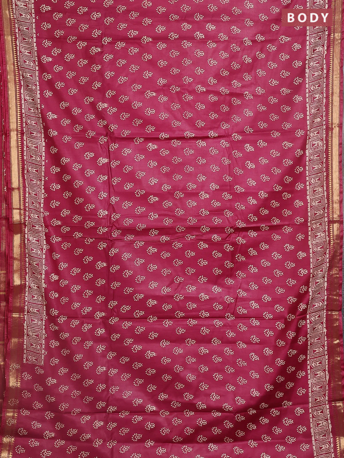 Semi bhagalpuri saree maroon shade with allover prints and zari woven border - Image 2