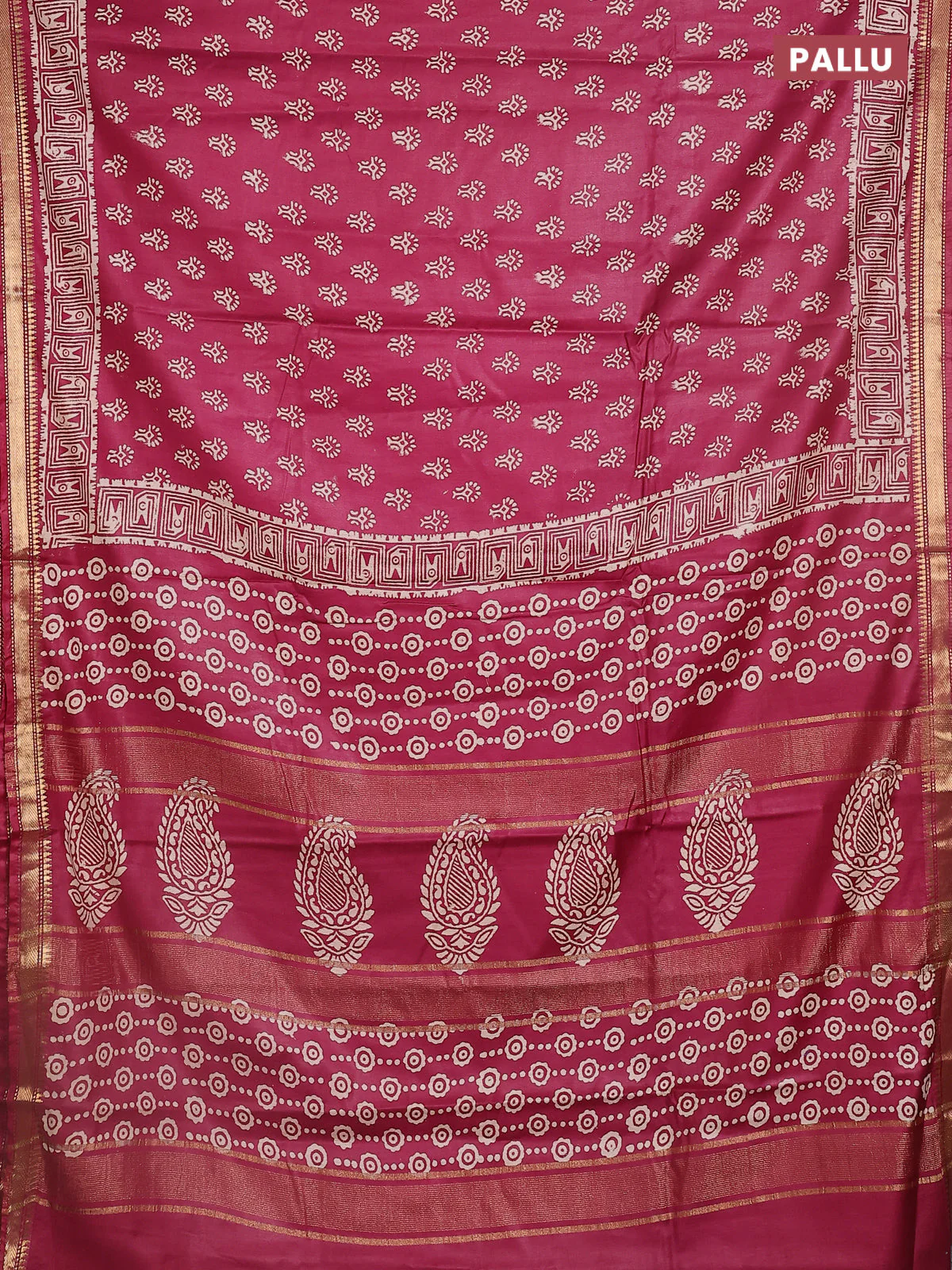 Semi bhagalpuri saree maroon shade with allover prints and zari woven border - Image 3