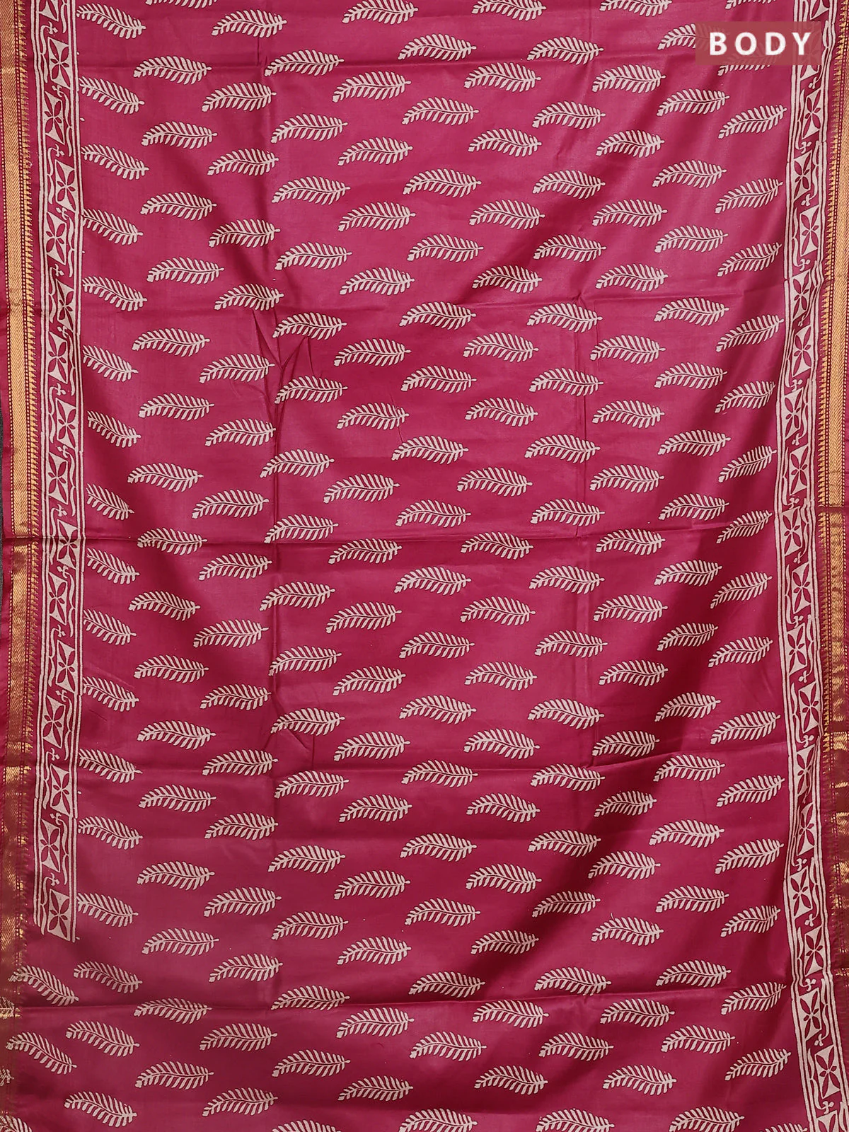 Semi bhagalpuri saree maroon shade with allover prints and zari woven border - Image 2