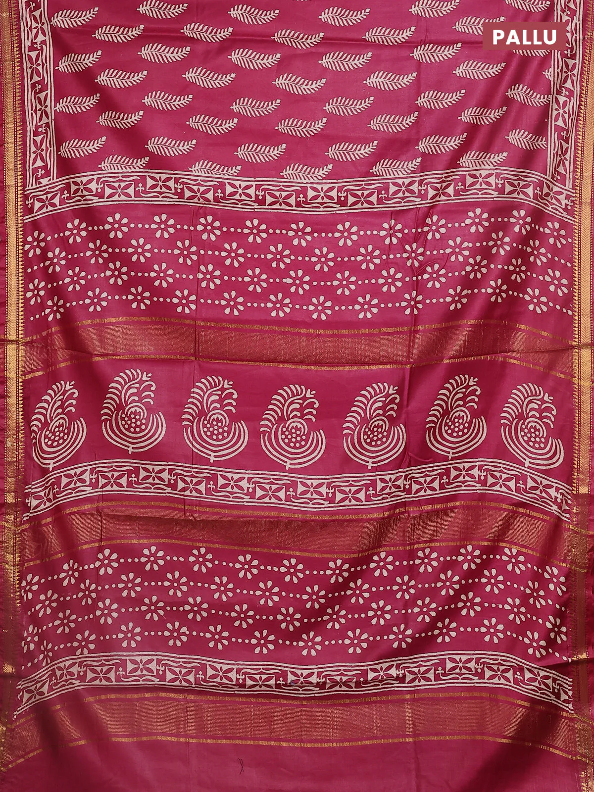 Semi bhagalpuri saree maroon shade with allover prints and zari woven border - Image 3