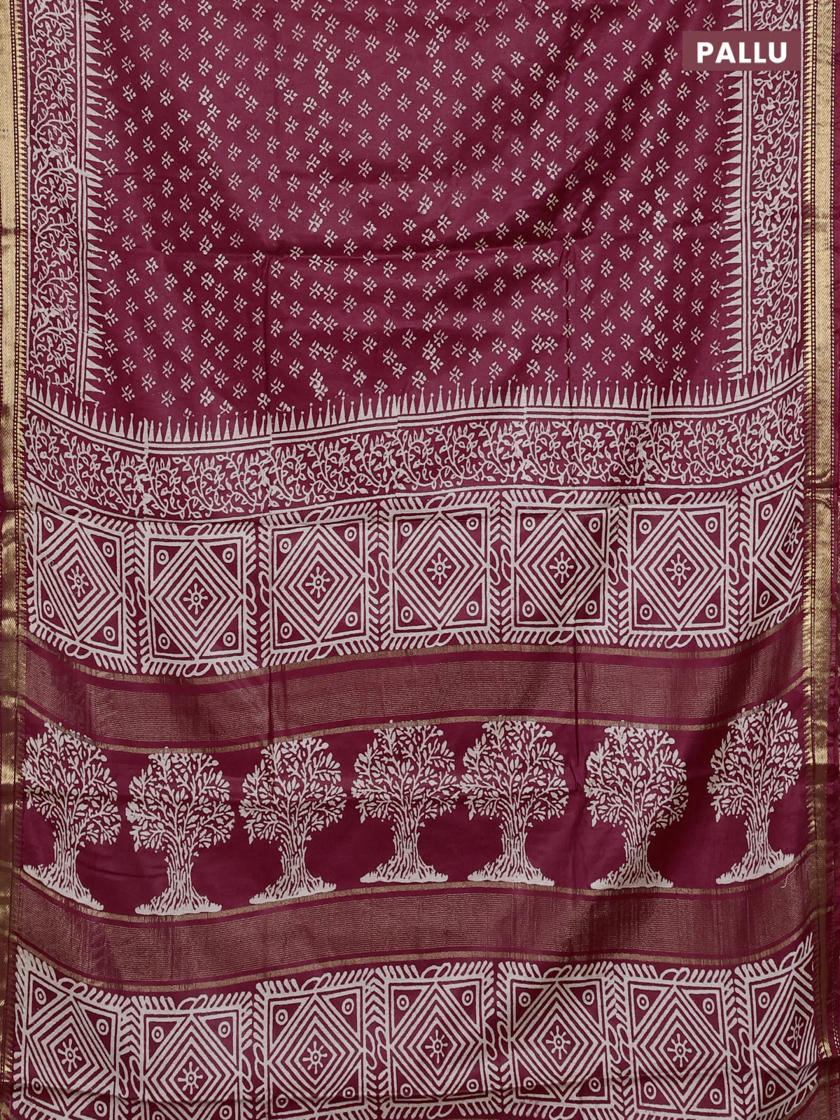 Semi bhagalpuri saree maroon with allover prints and zari woven border - Image 3
