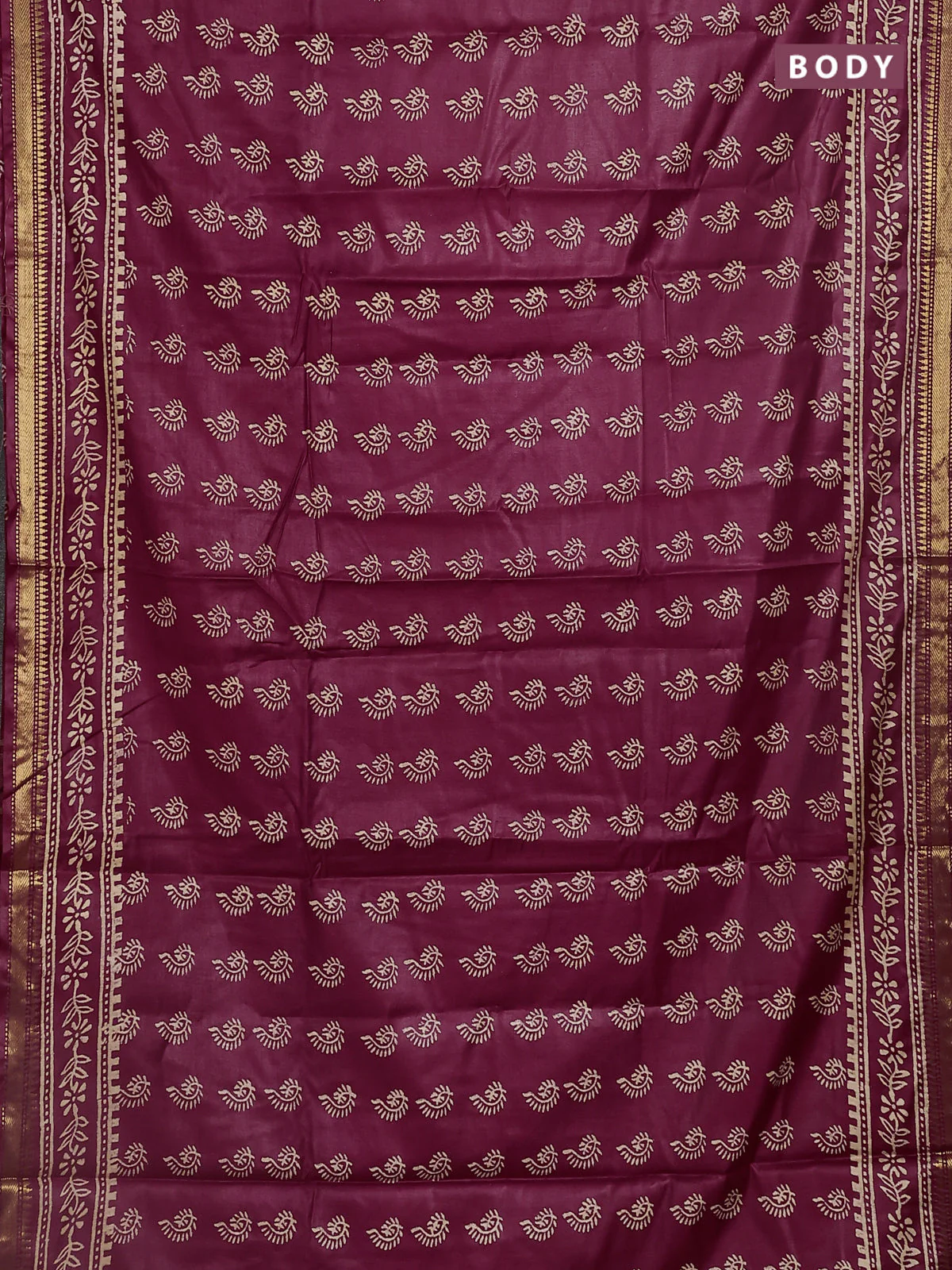 Semi bhagalpuri saree maroon with allover prints and zari woven border - Image 2